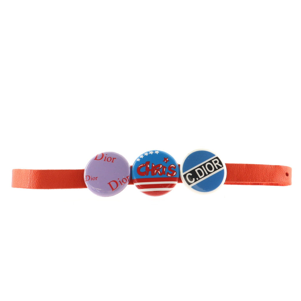 Logo Pins Choker Necklace Leather with Metal