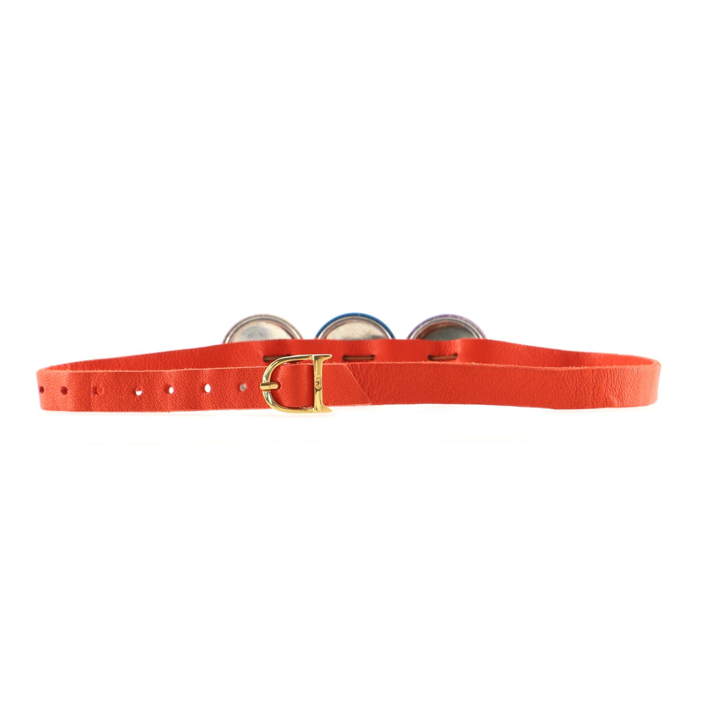 Logo Pins Choker Necklace Leather with Metal