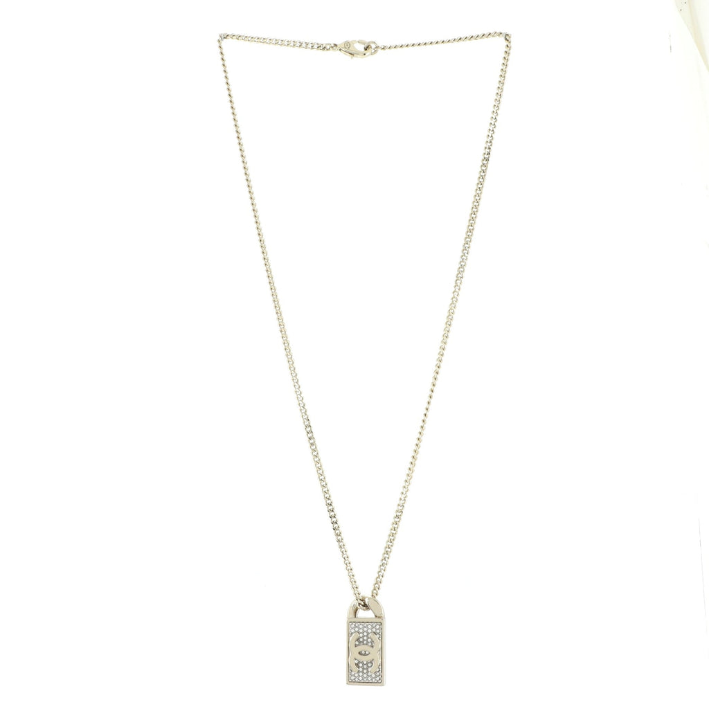 CC Dog Tag Pendant Necklace Metal with Crystals