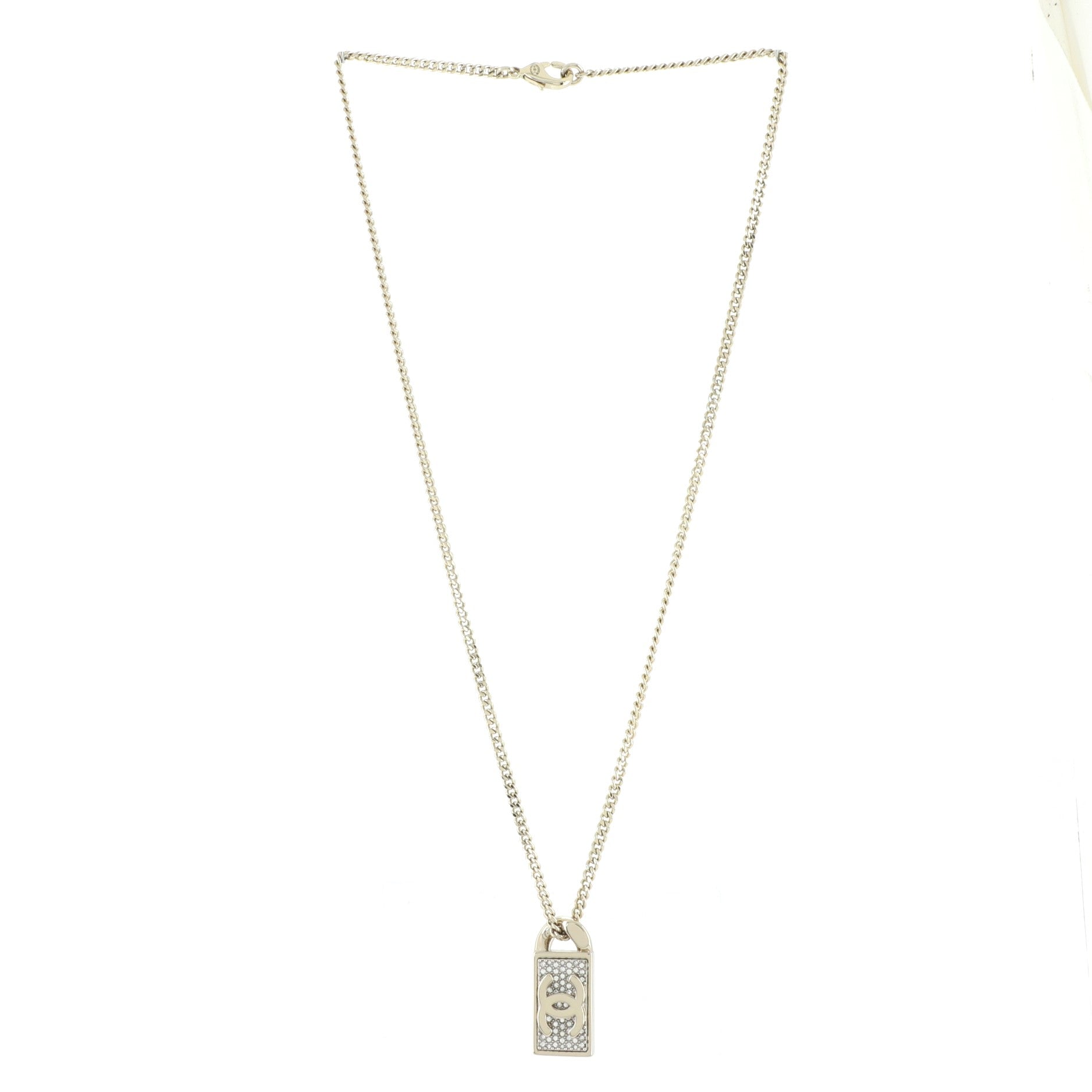 CC Dog Tag Pendant Necklace Metal with Crystals