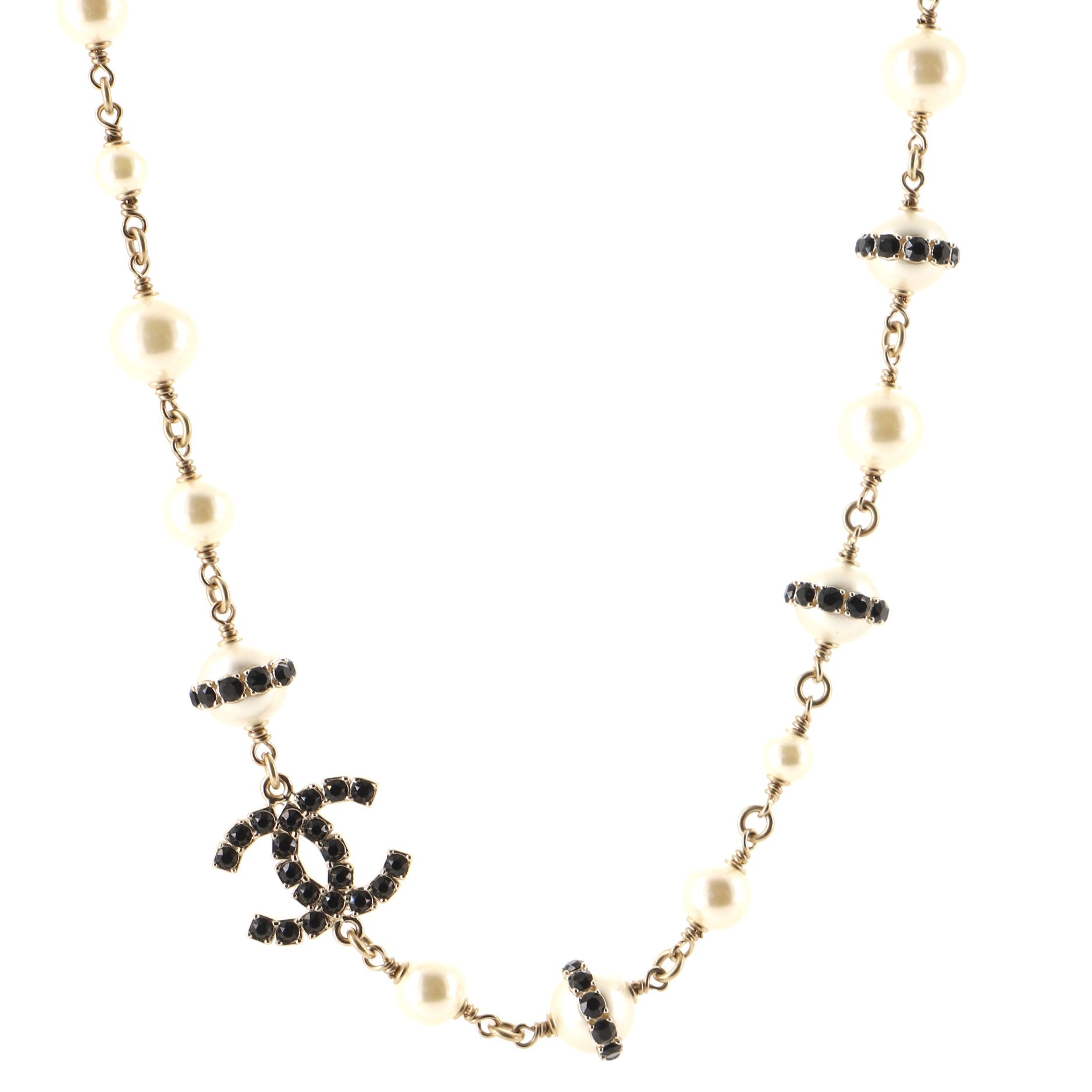 CC Short Necklace Faux Pearls and Metal with Crystals