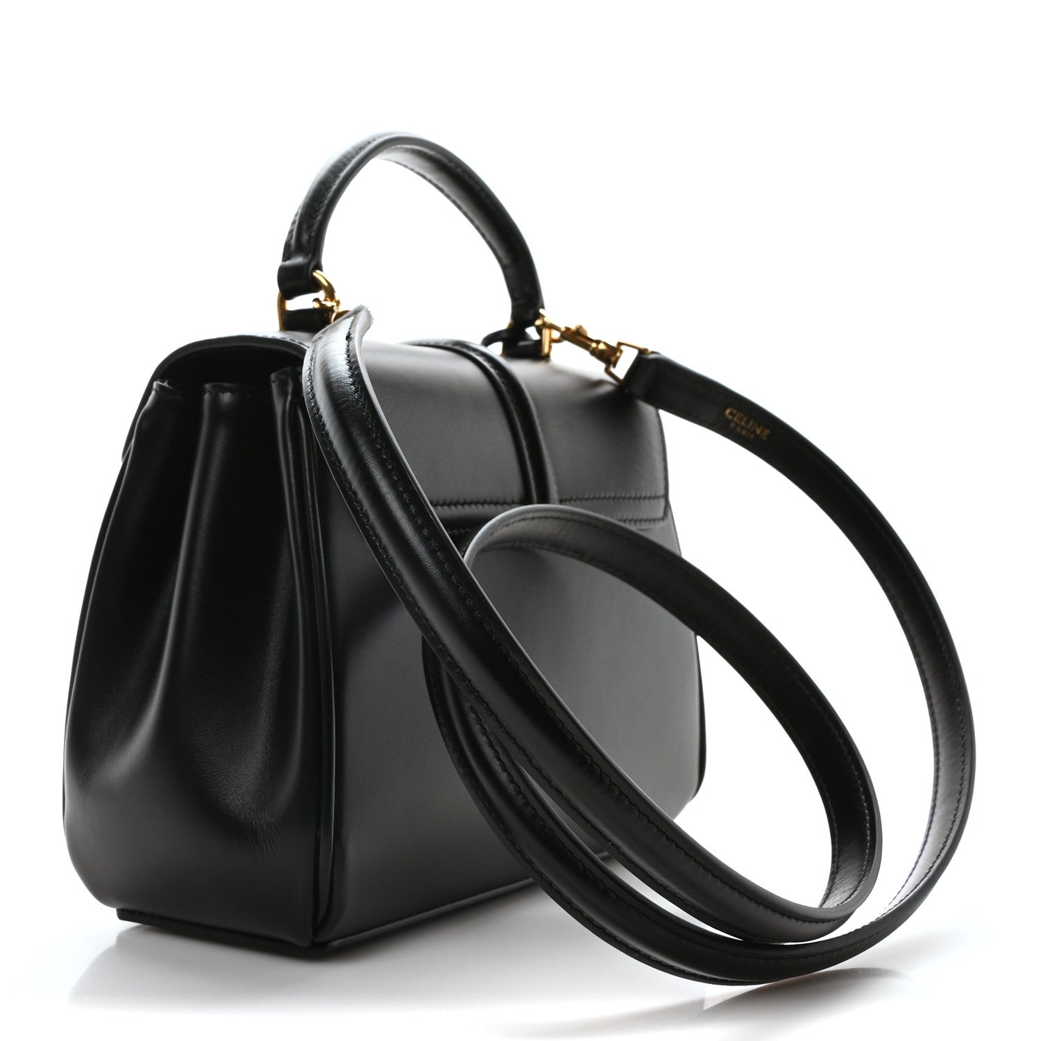 Satinated Calfskin Mini 16 Top Handle Bag Black