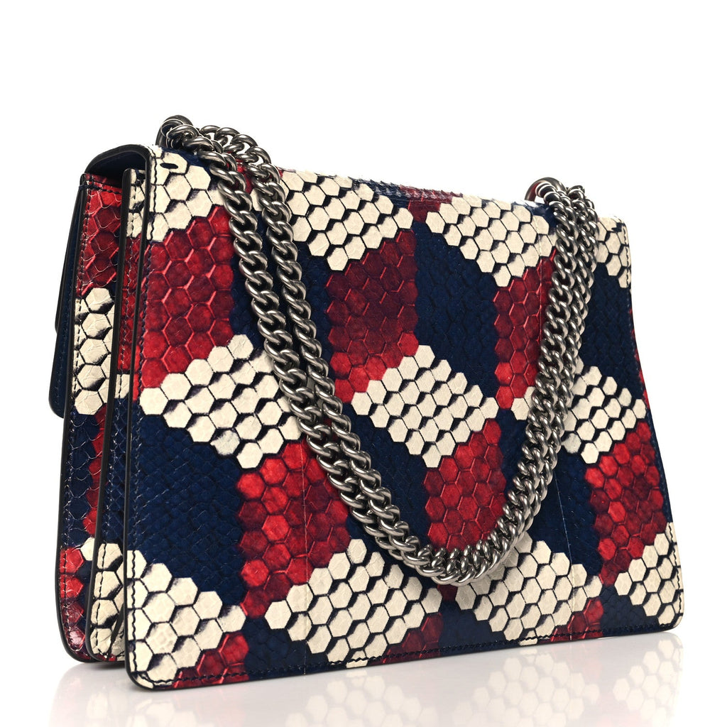 Snakeskin Cubic Medium Dionysus Shoulder Bag Red White Blue