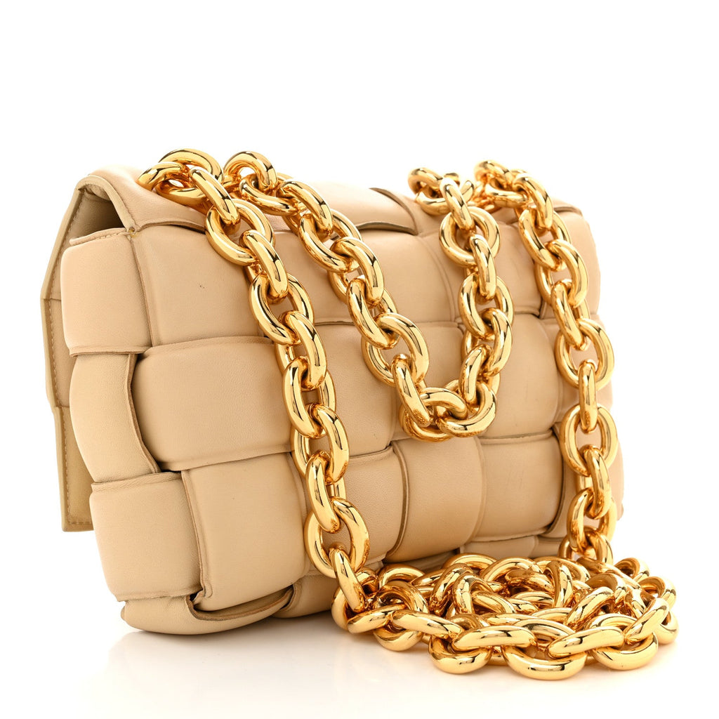 Lambskin Maxi Intrecciato Padded Chain Cassette Crossbody Bag Porridge