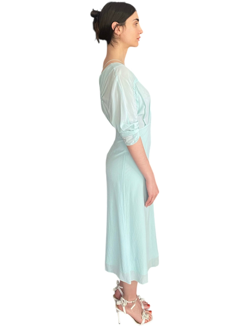 Victoria Beckham Blue Draped-Sleeve Drawstring Dress - 36