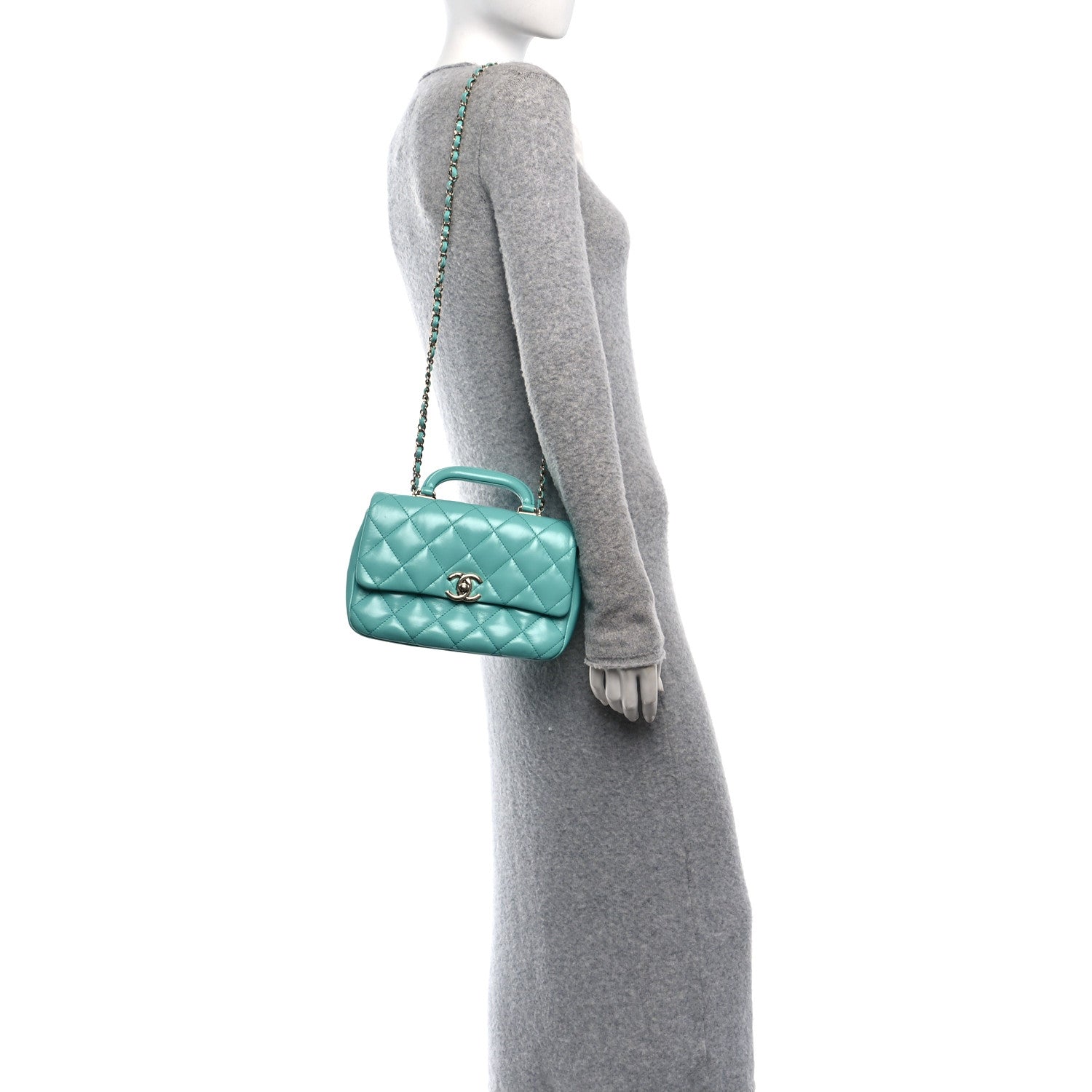 Shiny Lambskin Quilted Coco Trip Flap Bag Turquoise