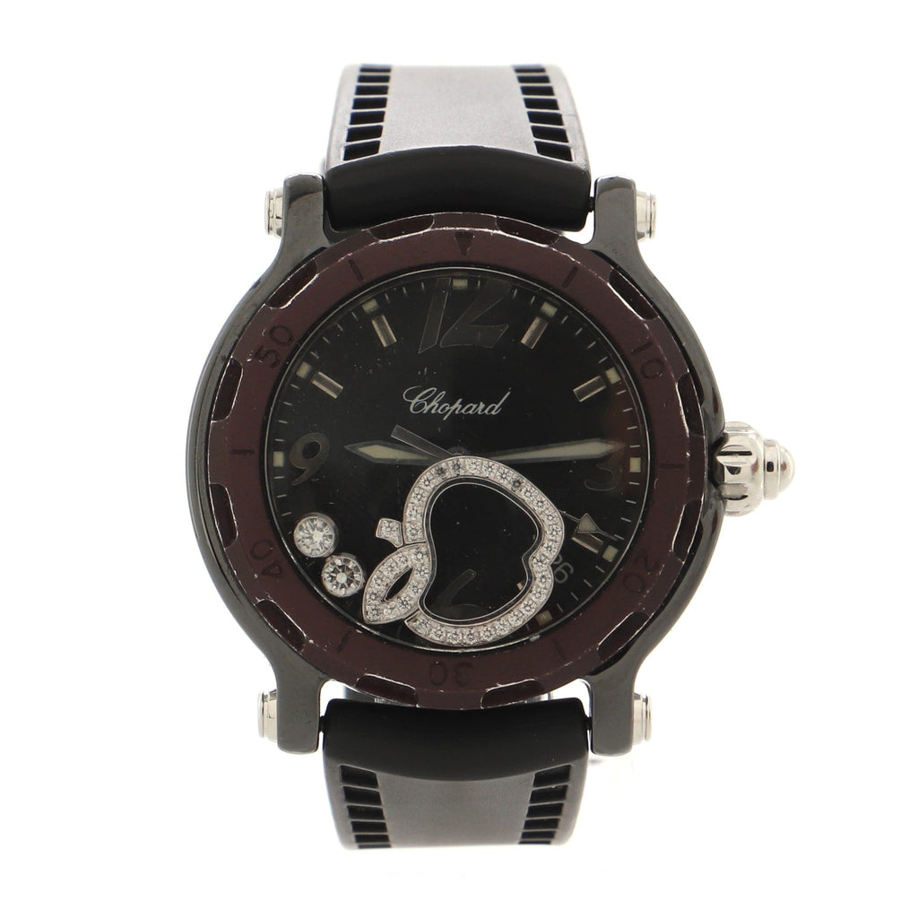 Happy Sport Apple Round Quartz Watch Ceramic and Rubber with Floating Diamonds 38