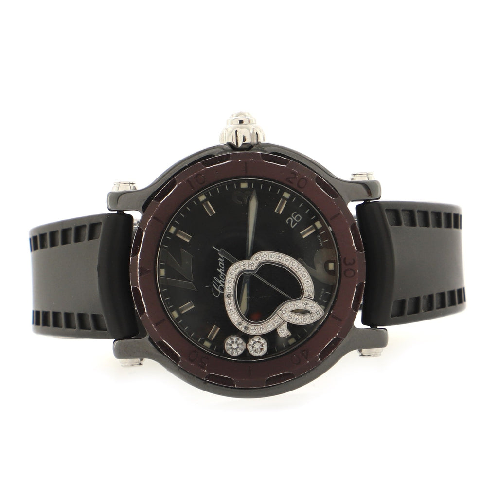 Happy Sport Apple Round Quartz Watch Ceramic and Rubber with Floating Diamonds 38