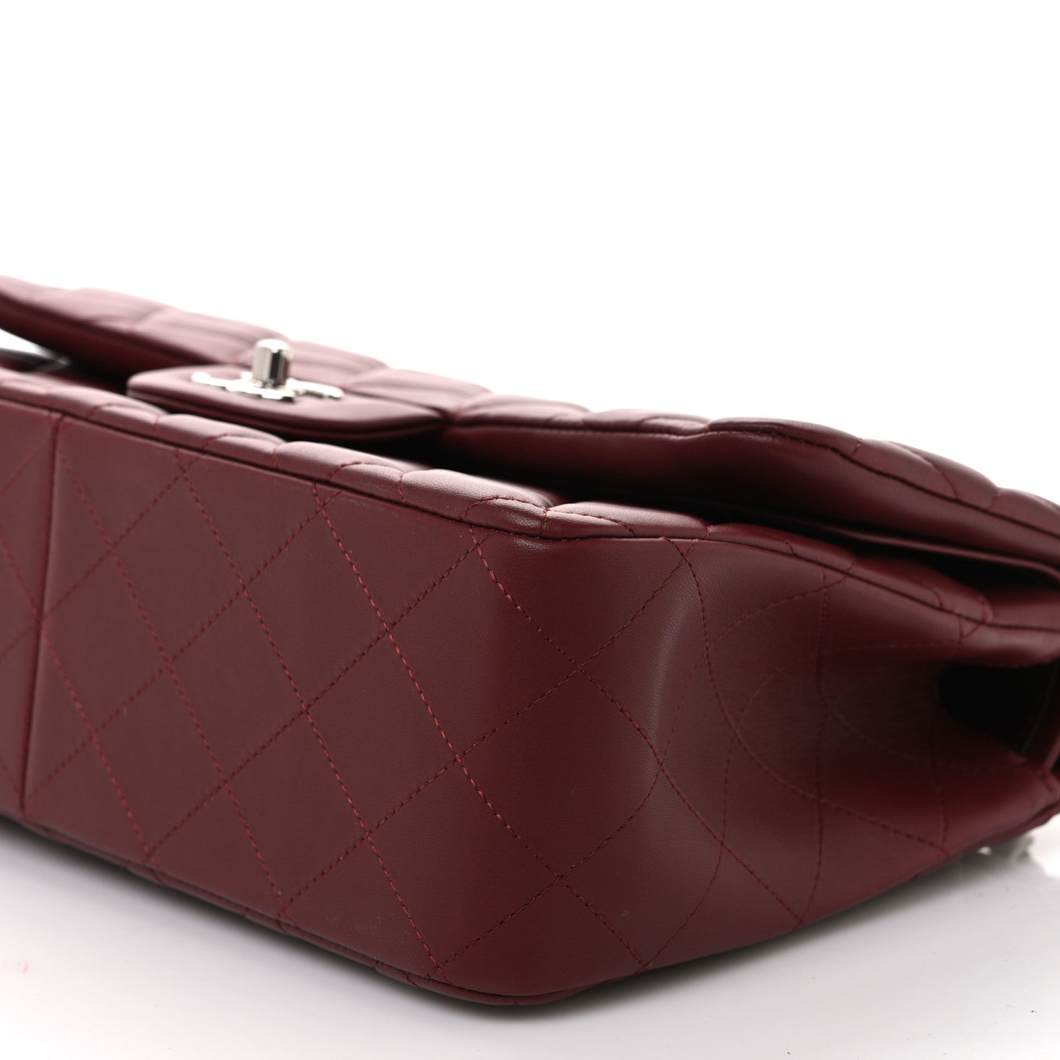Lambskin Quilted Jumbo Double Flap Burgundy
