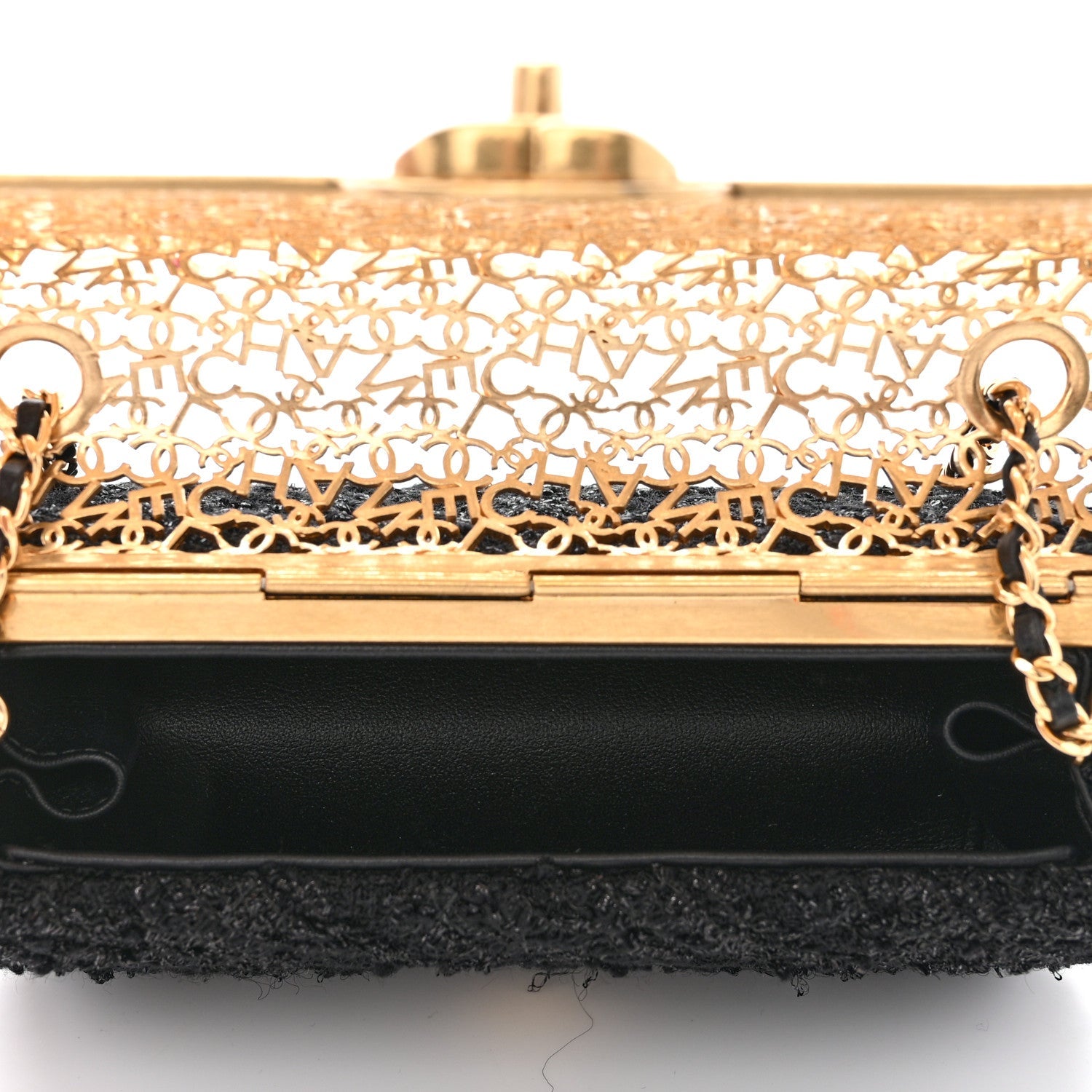 Metal Tweed Logo CC Minaudiere Flap Bag Black Gold