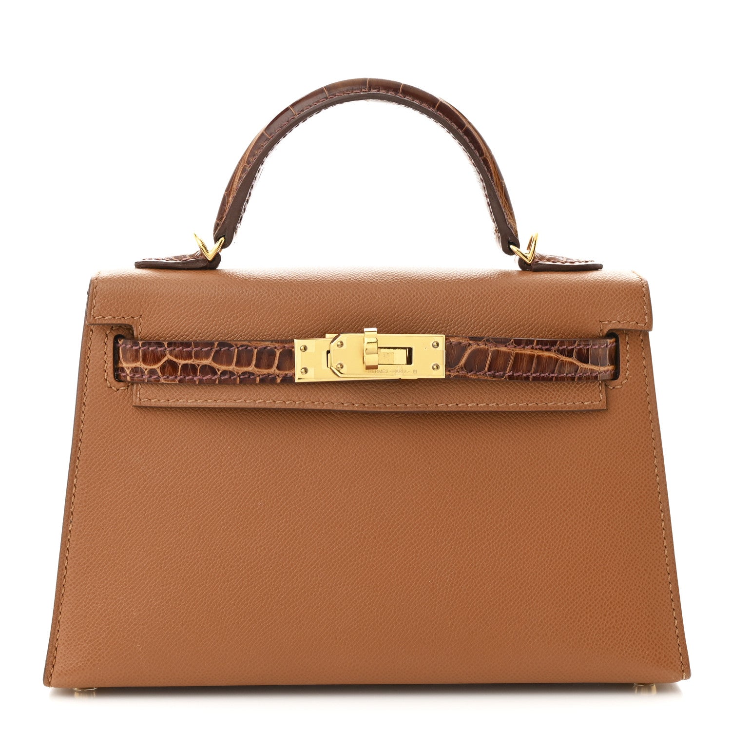 Madame Calfskin Matte Alligator Mini Kelly Sellier Touch 20 Gold Miel