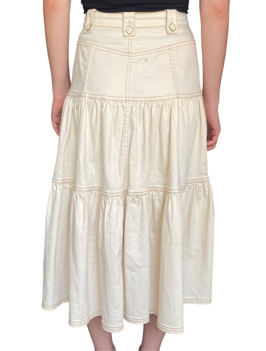 Ulla Johnson Beige Denim Tiered Maxi Skirt - 0