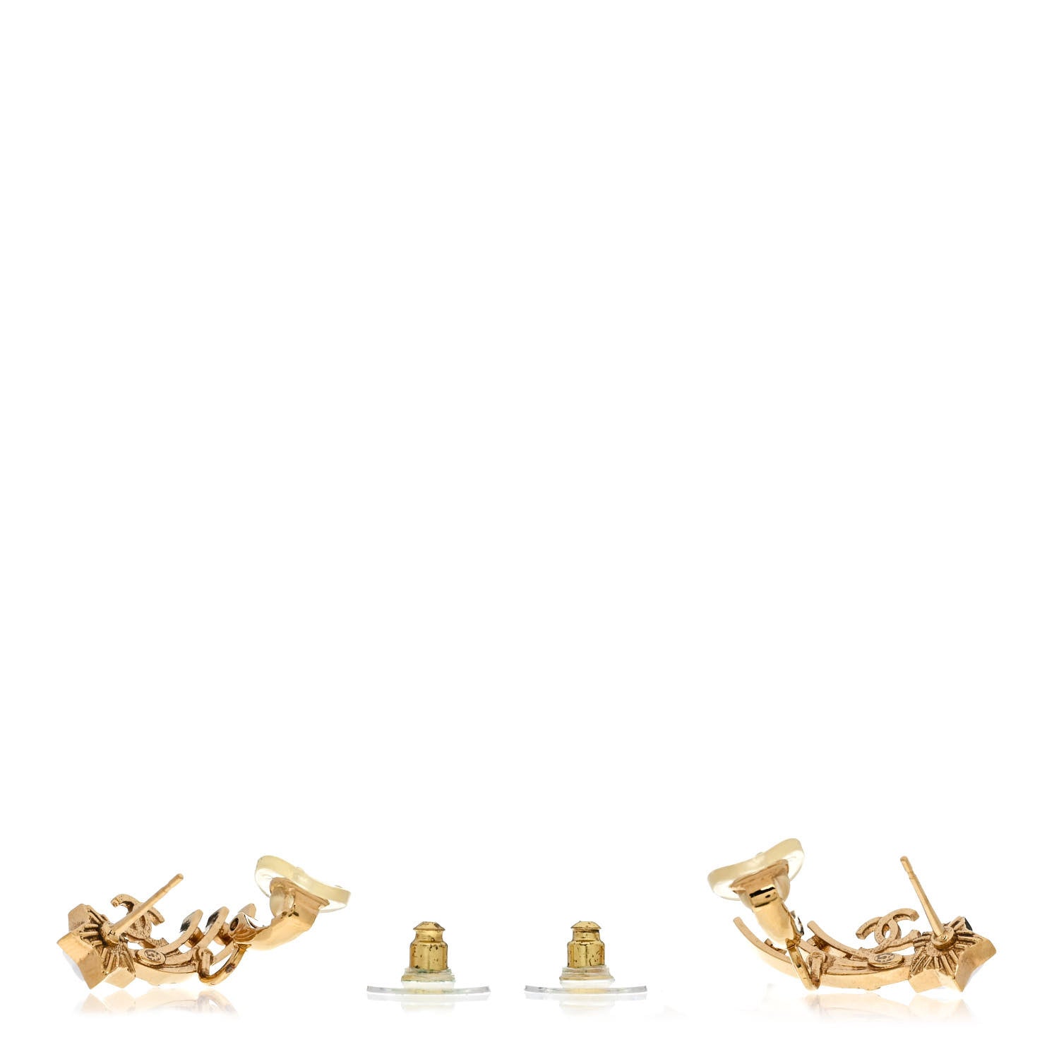 Metal Crystal Pearl CC Star Fall Earrings Gold Pearly White