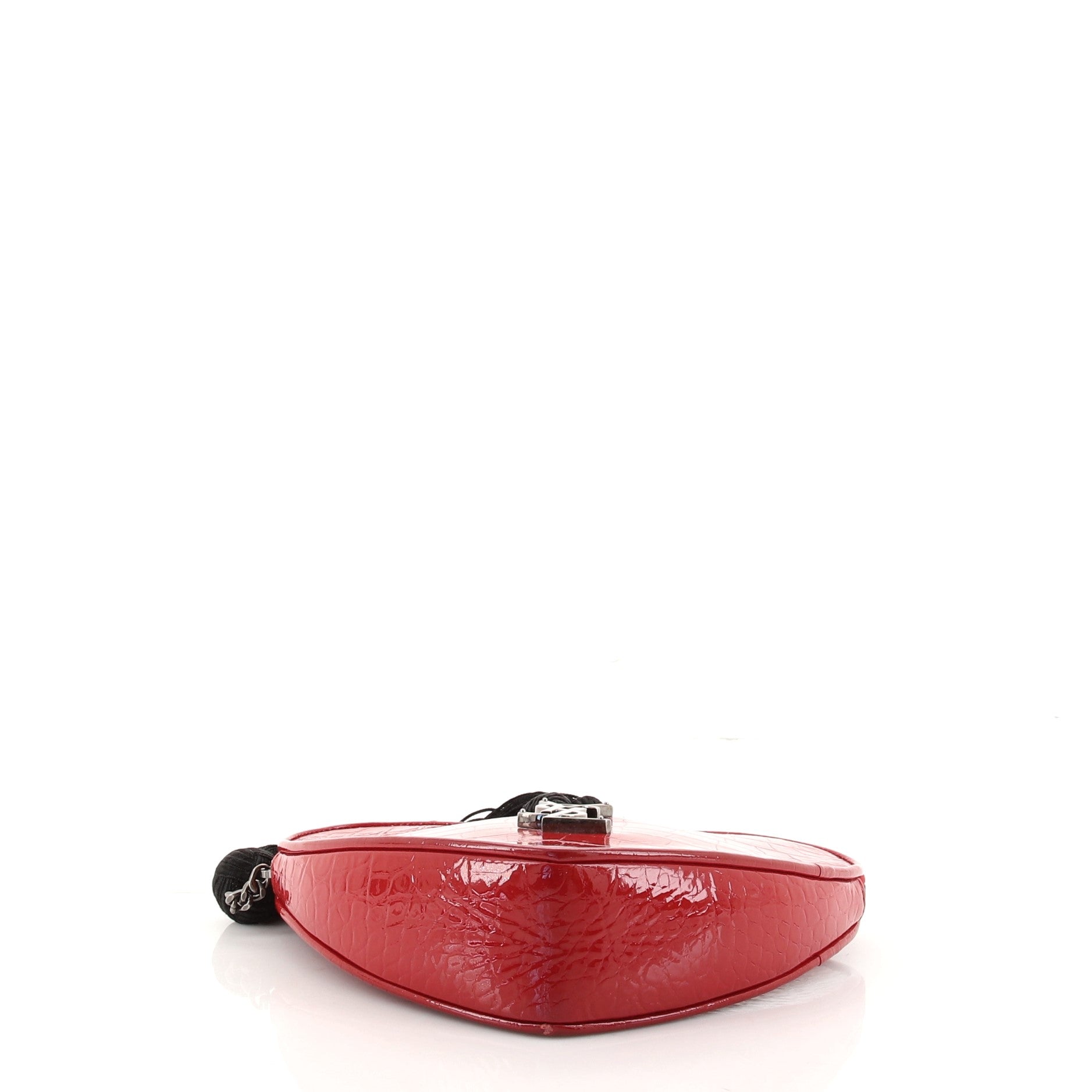 Heart Tassel Clutch Crocodile Embossed Leather