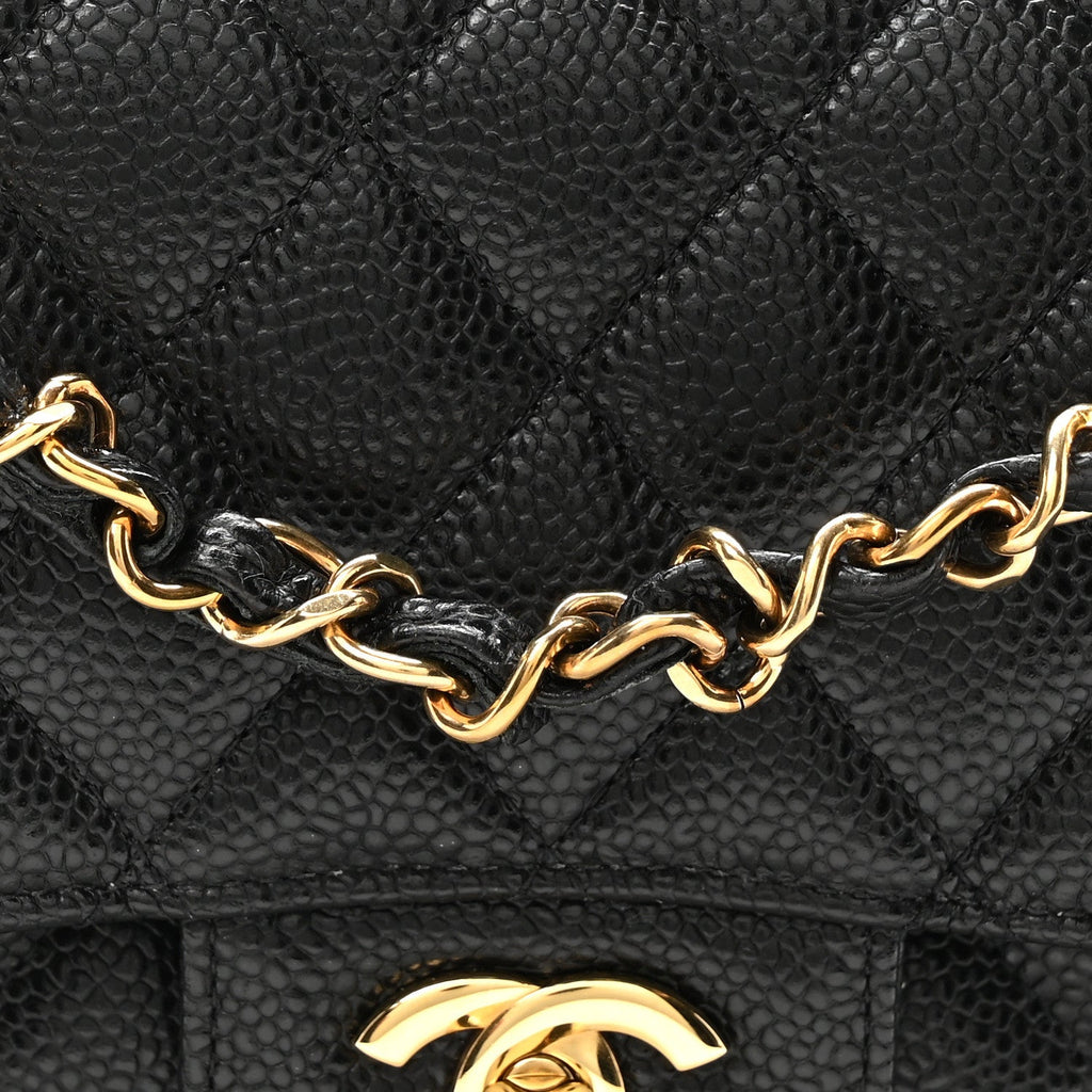 Caviar Quilted Medium Double Flap Black