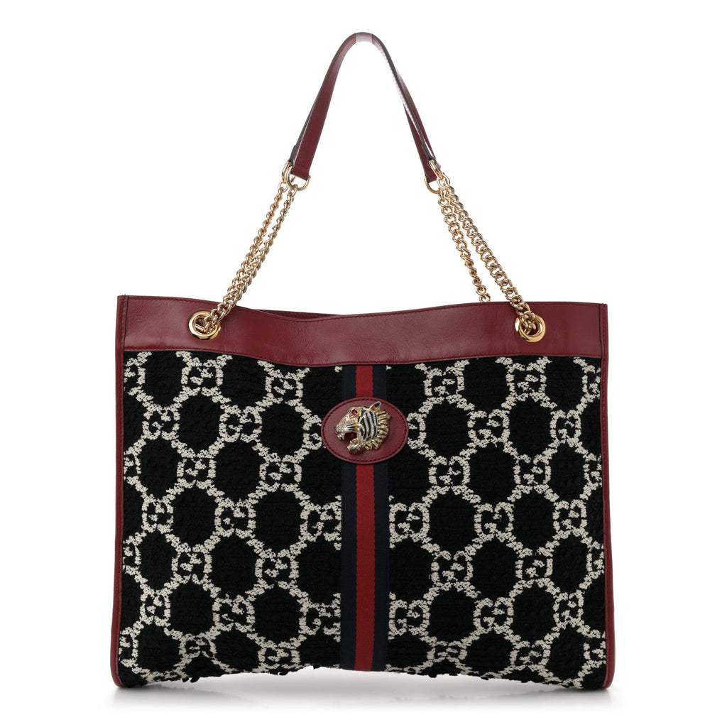 Tweed GG Monogram Large Rajah Chain Tote Romantic Cherry Black White