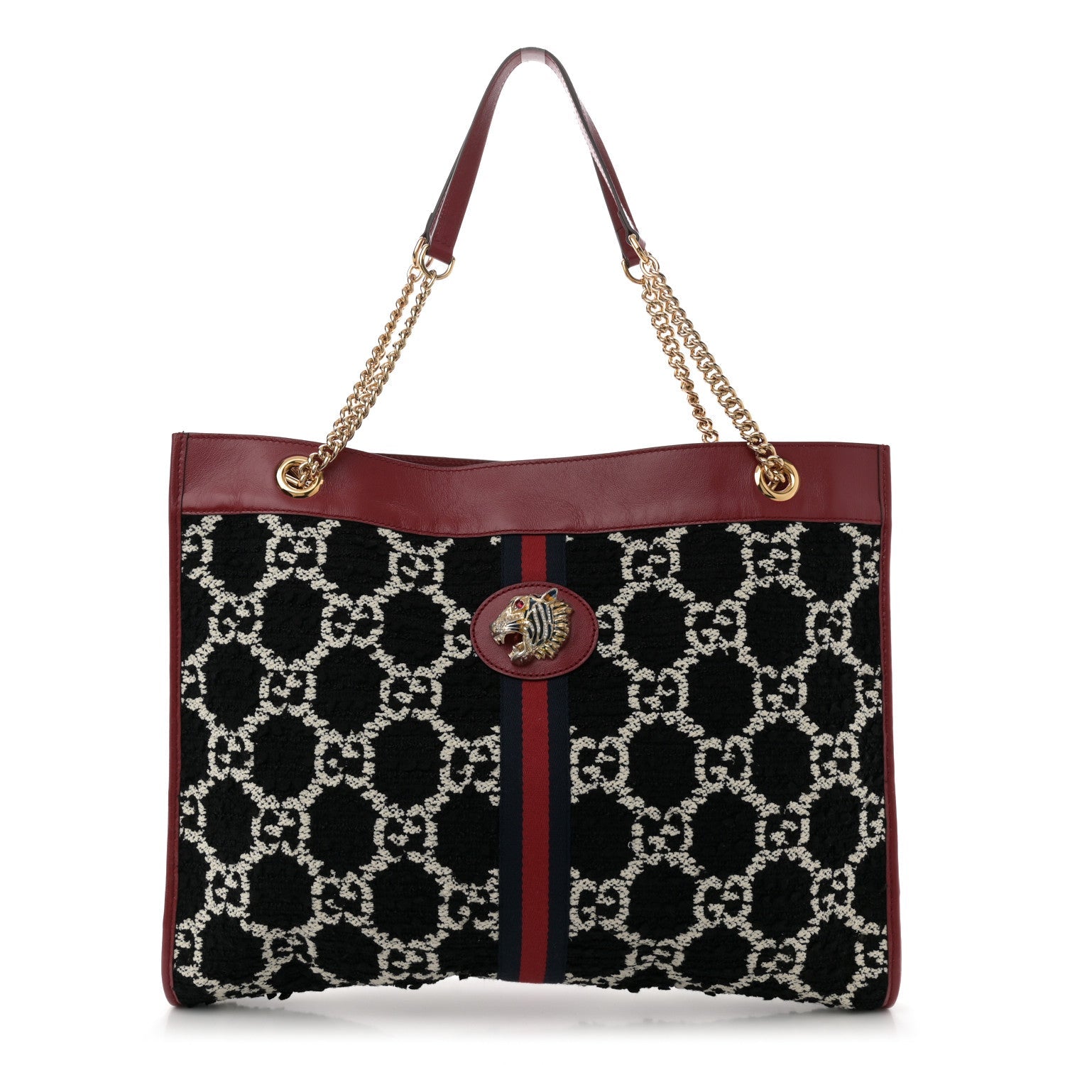 Tweed GG Monogram Large Rajah Chain Tote Romantic Cherry Black White