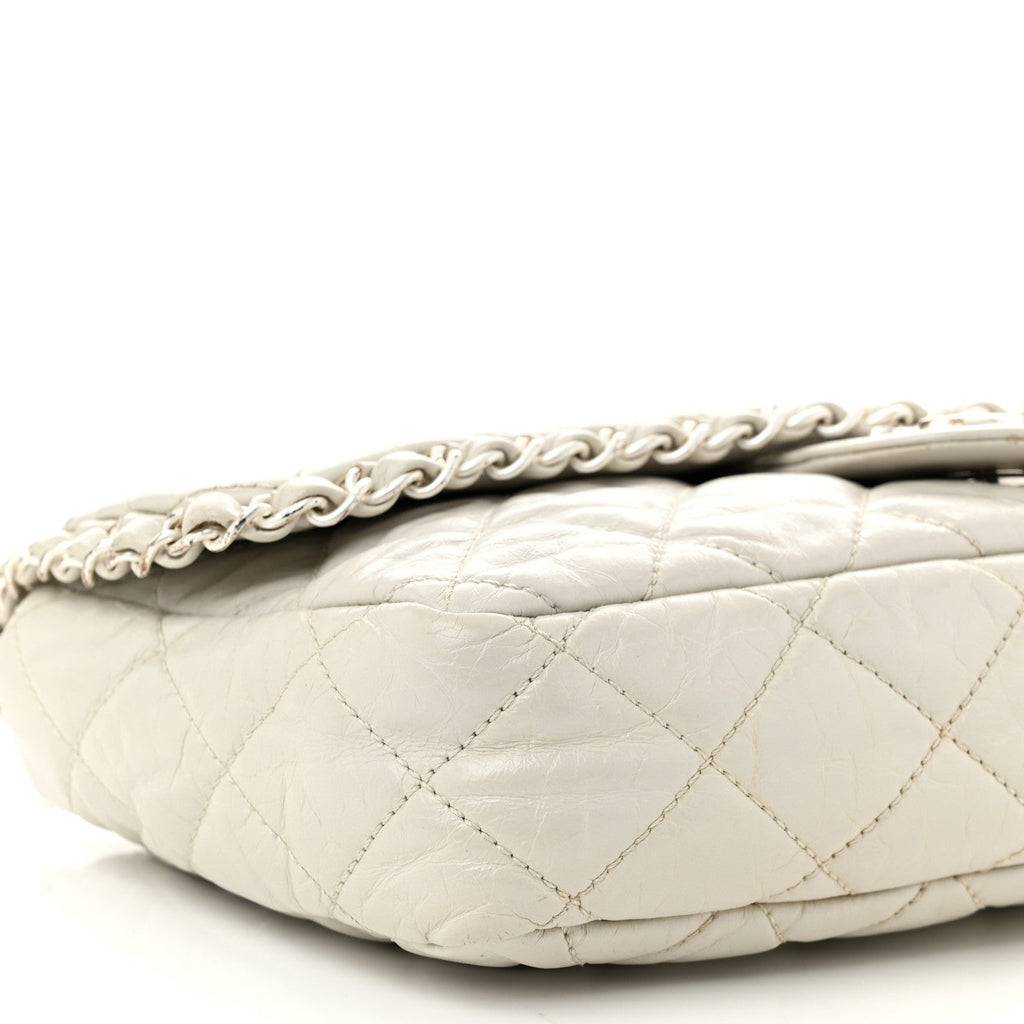 Calfskin Quilted Medium Chain Me Flap White