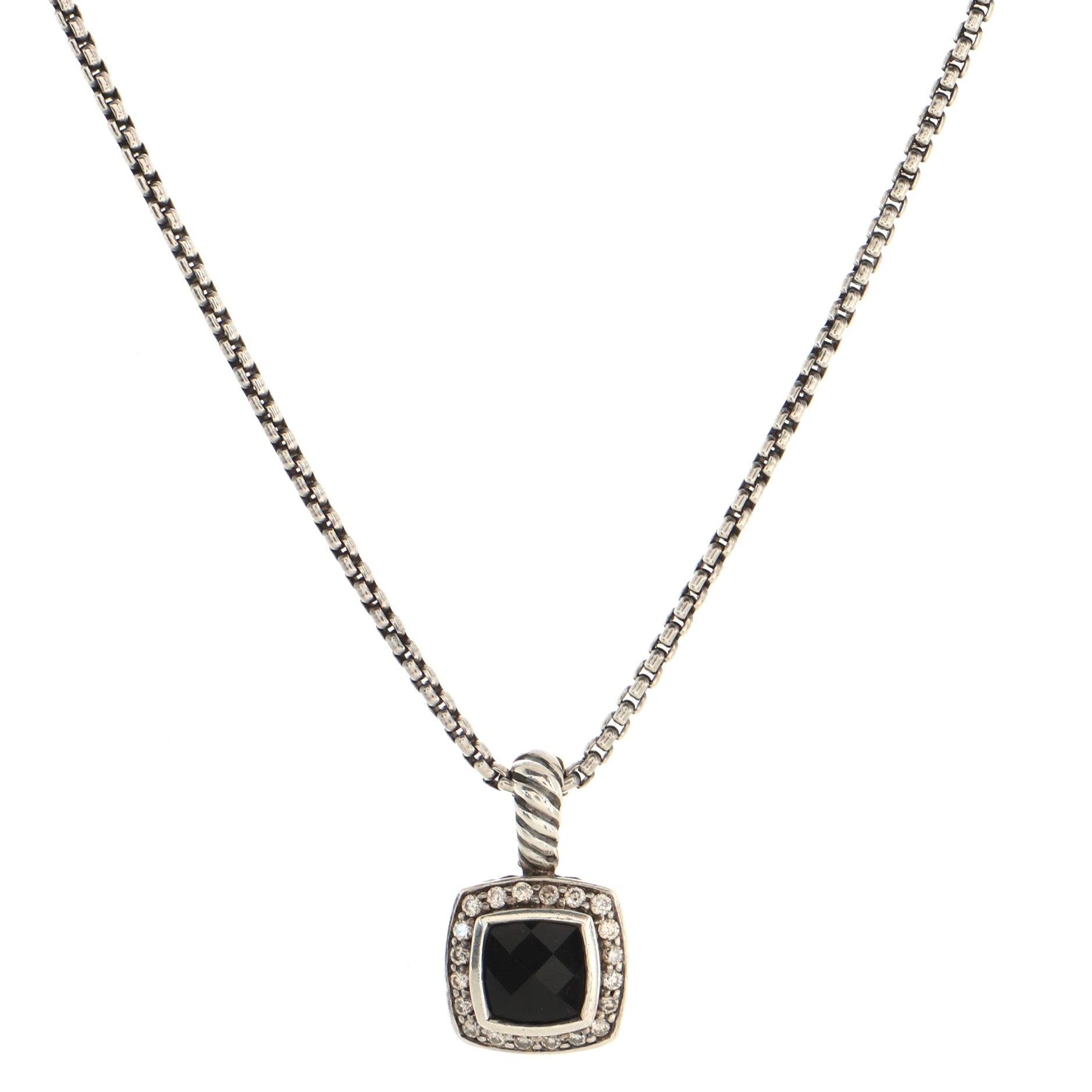 Petite Albion Pendant Necklace Sterling Silver with Onyx and Diamonds