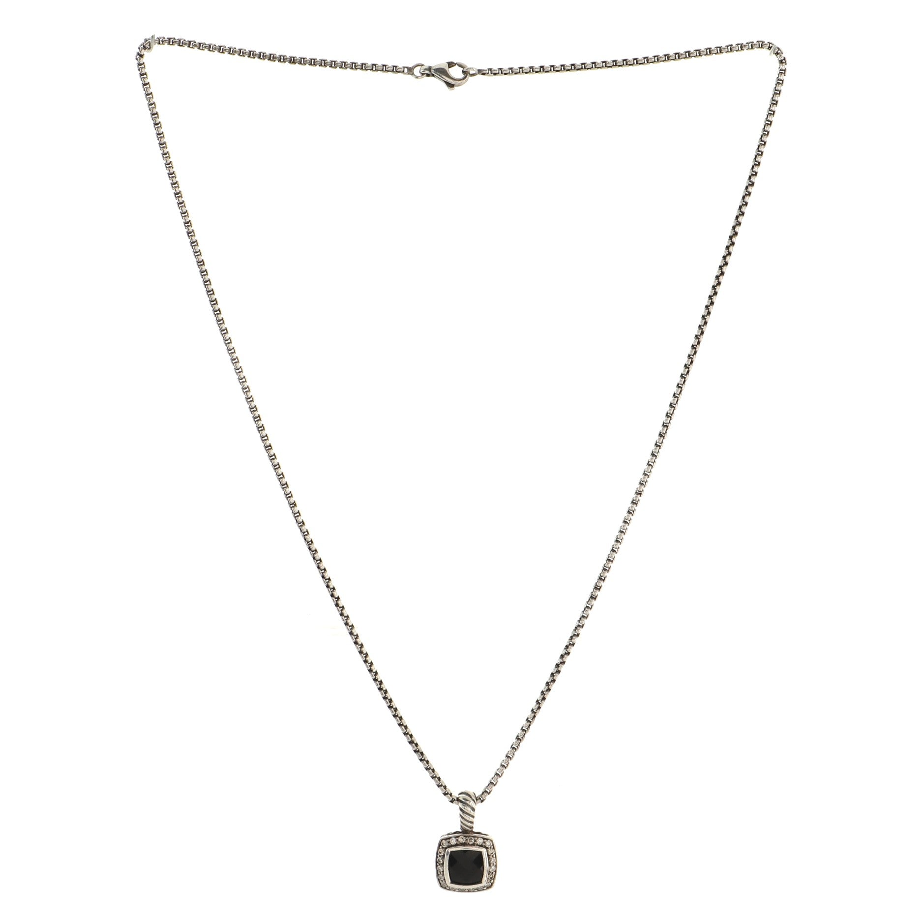 Petite Albion Pendant Necklace Sterling Silver with Onyx and Diamonds