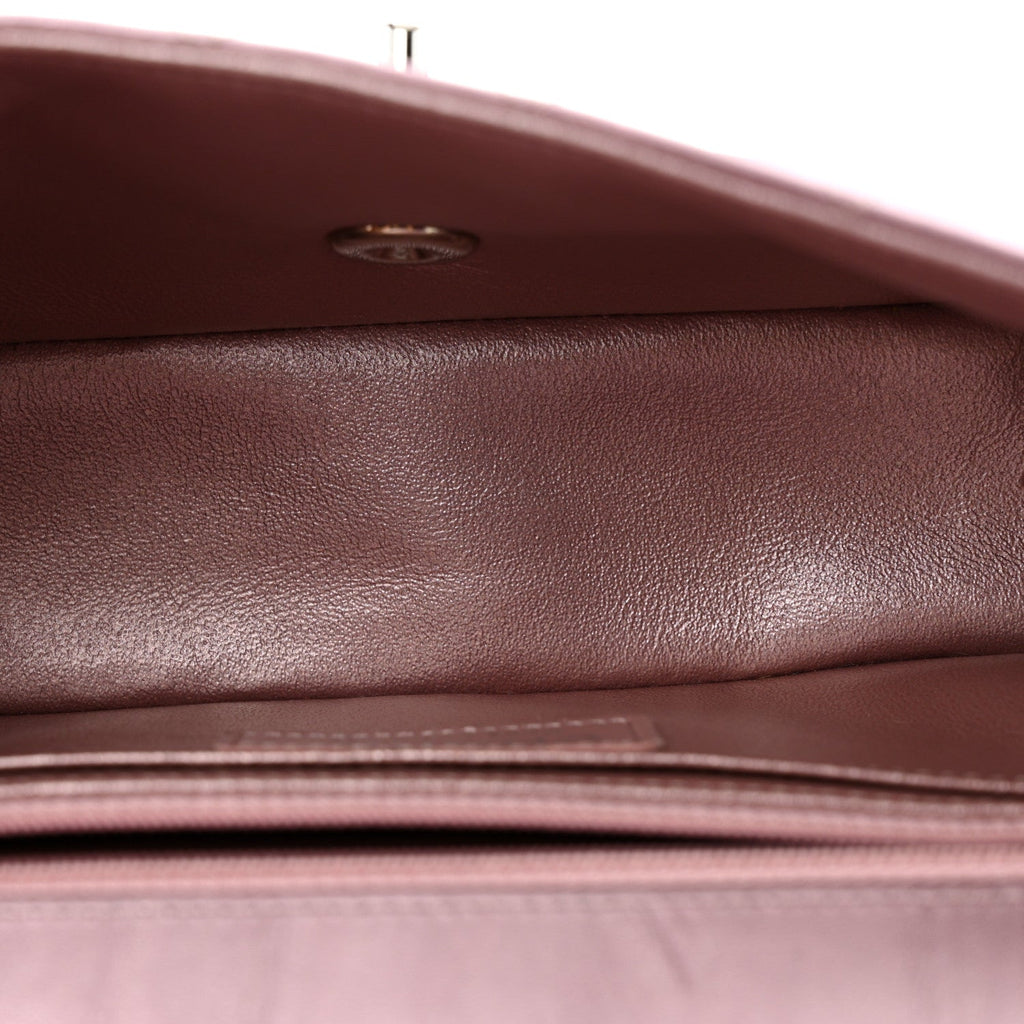 Metallic Calfskin Quilted Mini Rectangular Flap Pink