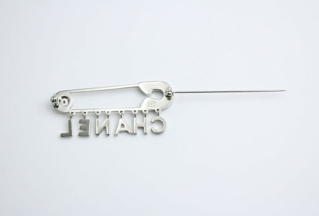 Chanel B18P Rhinestone Metal Thick ‘CHANEL’ Brooch