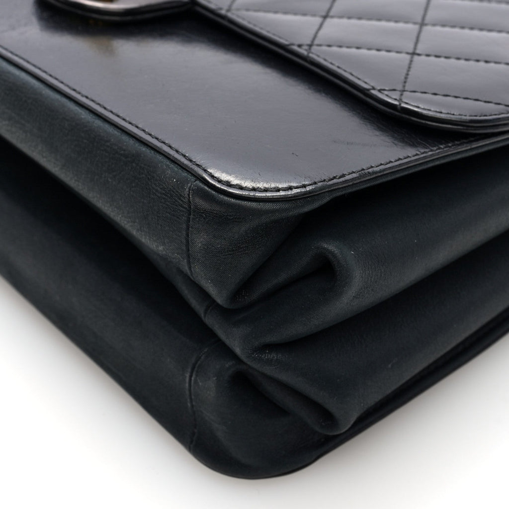 Iridescent Calfskin Quilted Straight Lined Flap Black