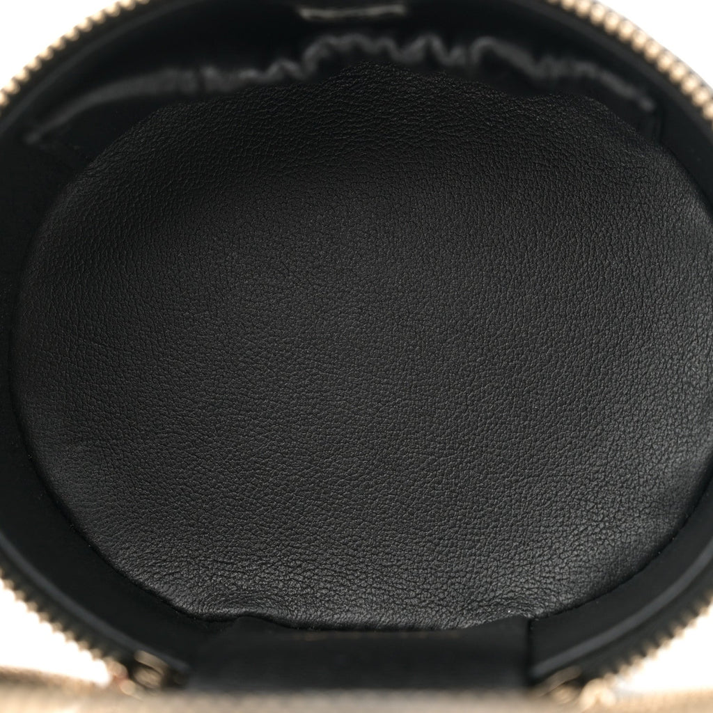 Lambskin Pearl Crystal Quilted Pearly Girl Top Handle Round Vanity Case With Chain Black