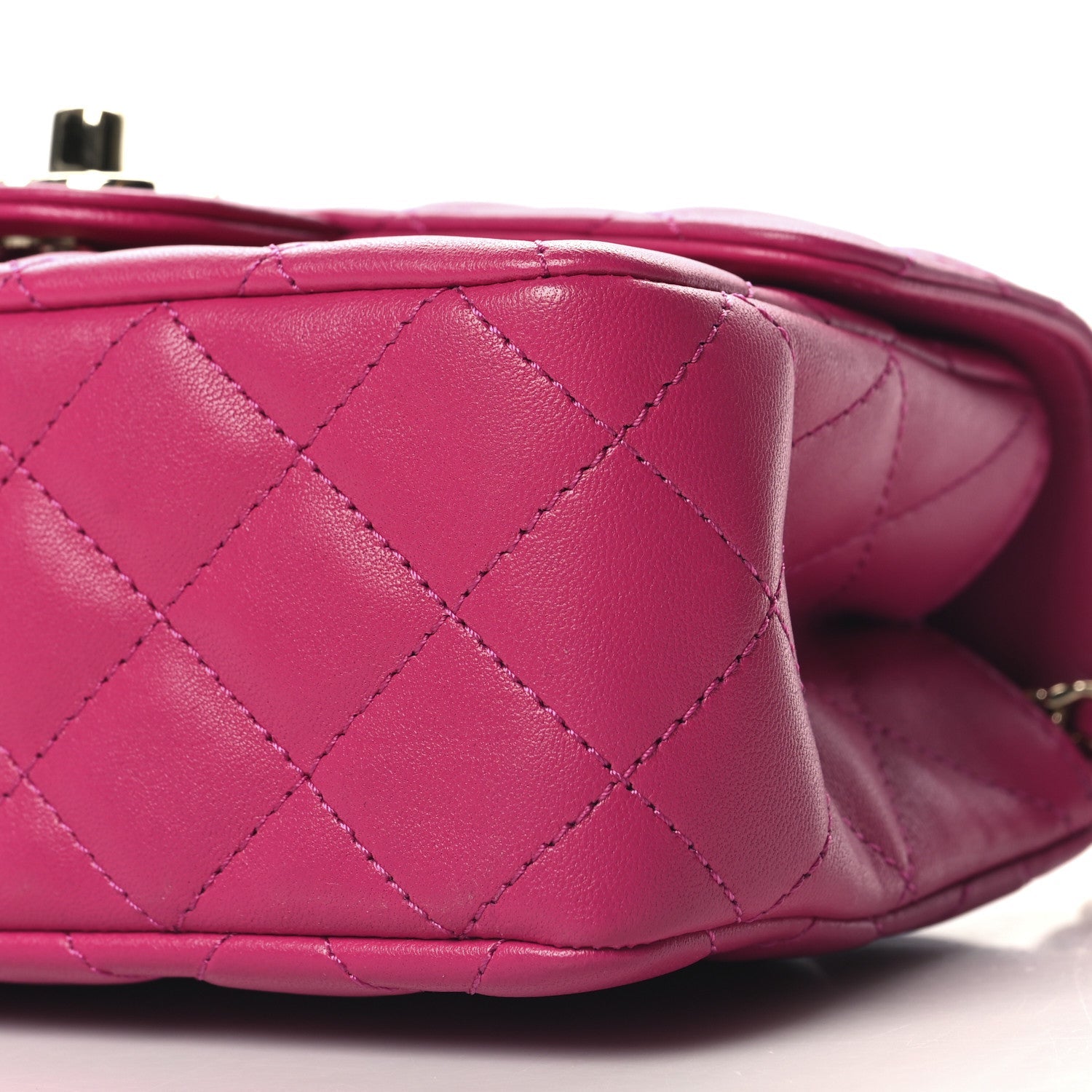 Lambskin Quilted Mini Crystal Top Handle Rectangular Flap Dark Pink
