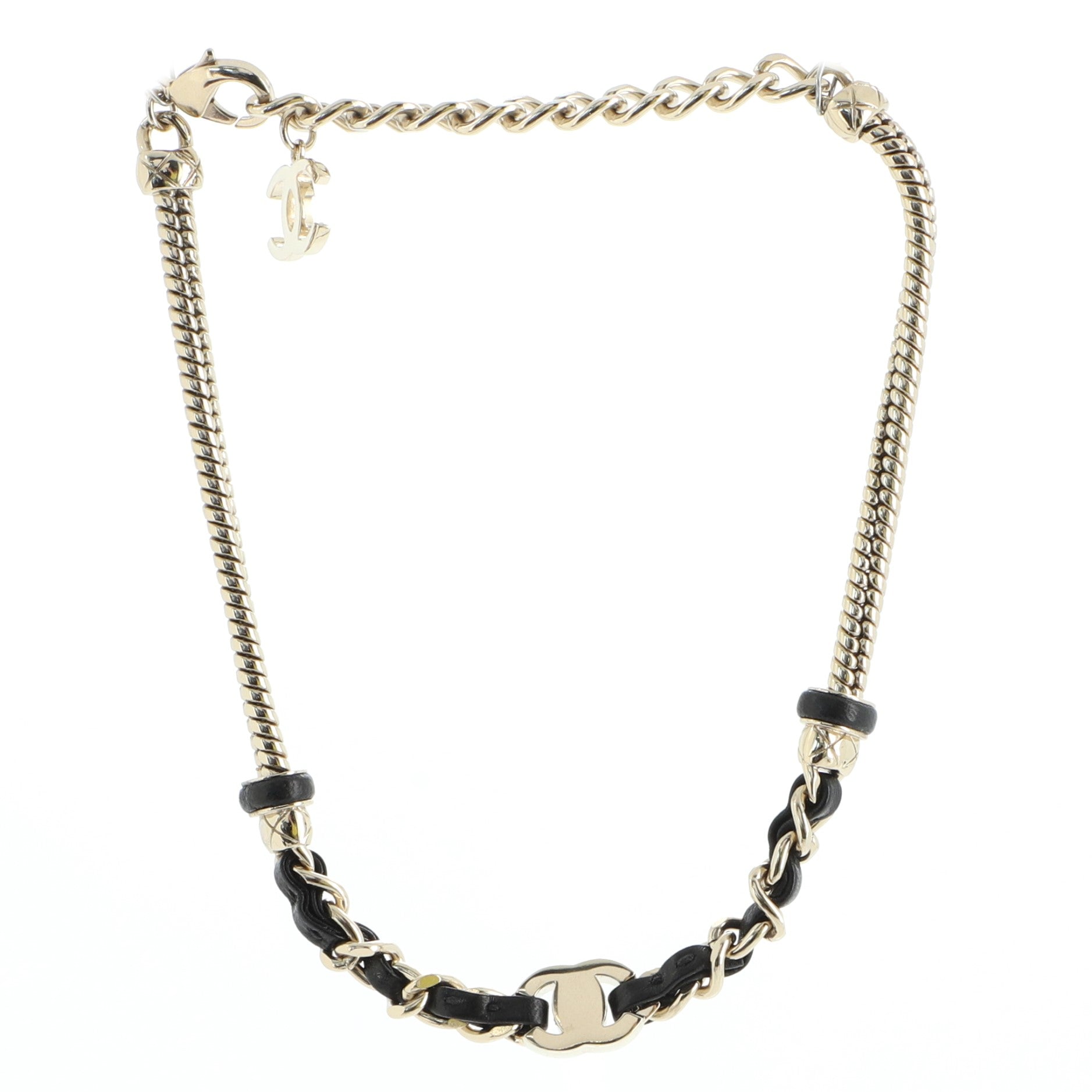 CC Turnlock Choker Necklace Metal and Leather