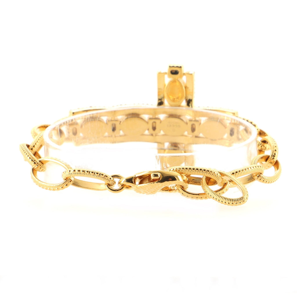 Cross Chain Link Bracelet Metal with Cabochons and Crystals