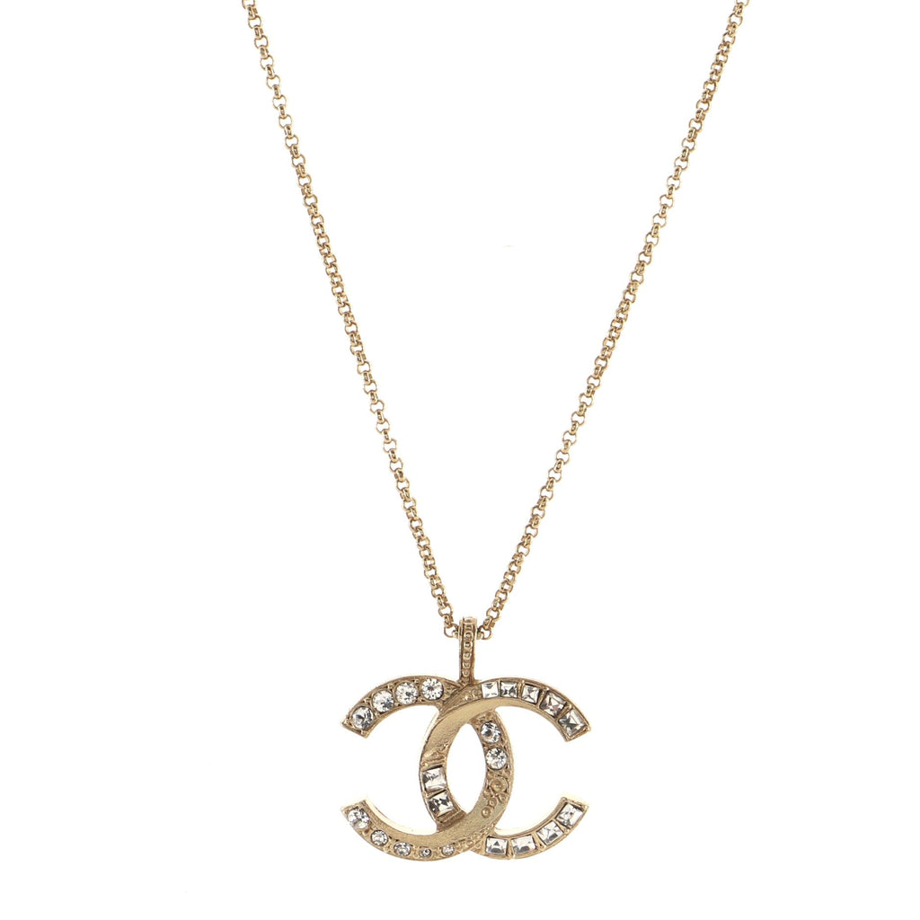 CC Pendant Necklace Metal with Crystals