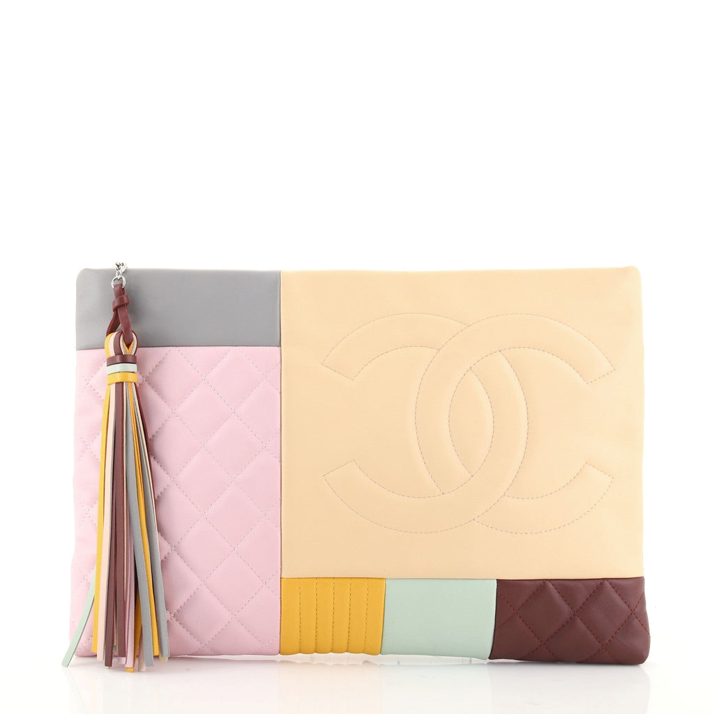 O Case Clutch Colorblock Quilted Leather Large