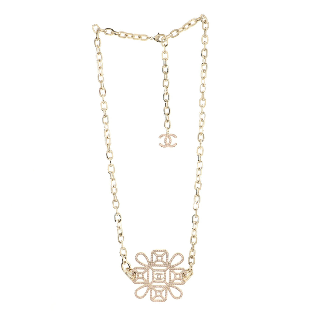 CC Graphic Cluster Chain Necklace Metal with Crystals