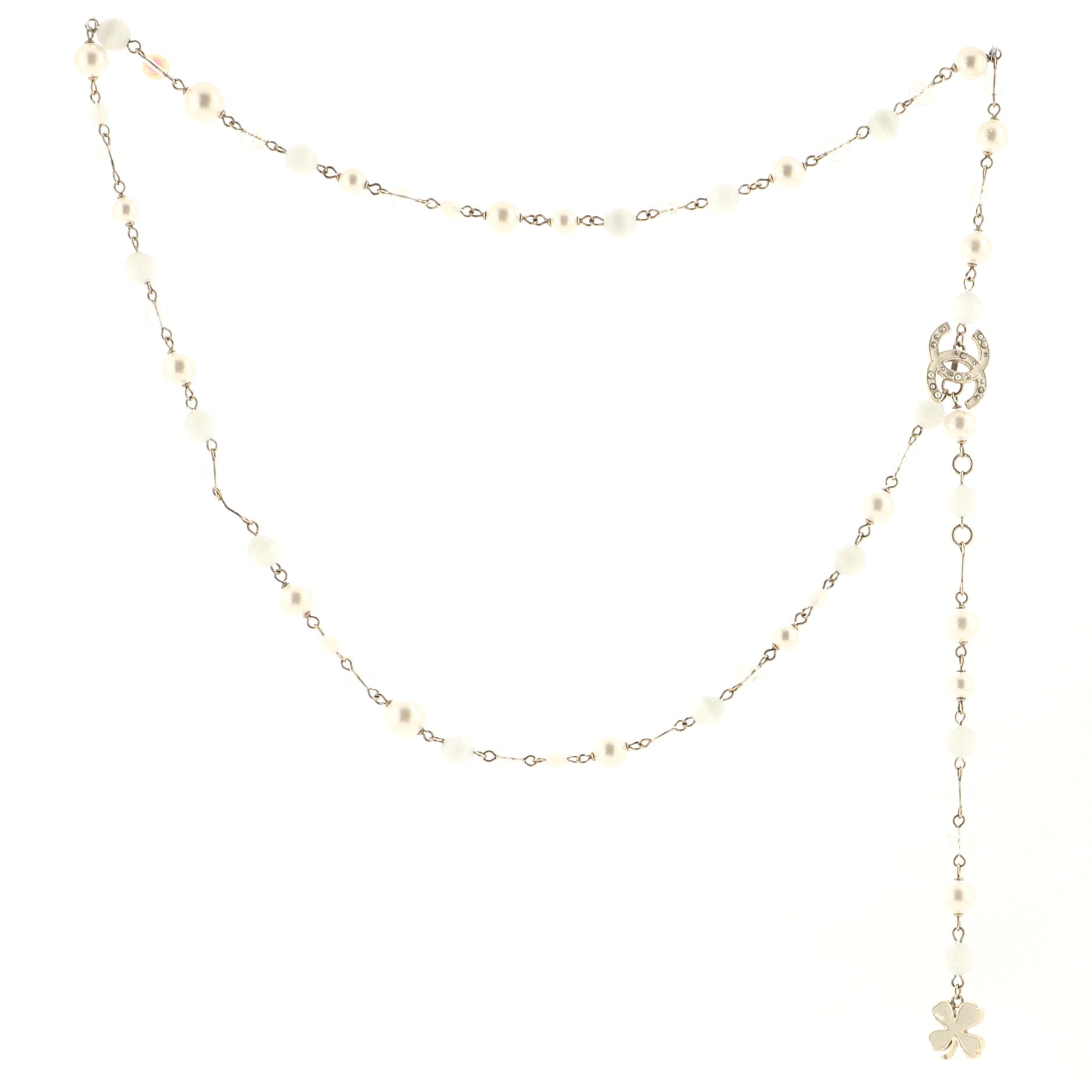 CC Clover Chain Belt Metal with Faux Pearls and Crystals 100