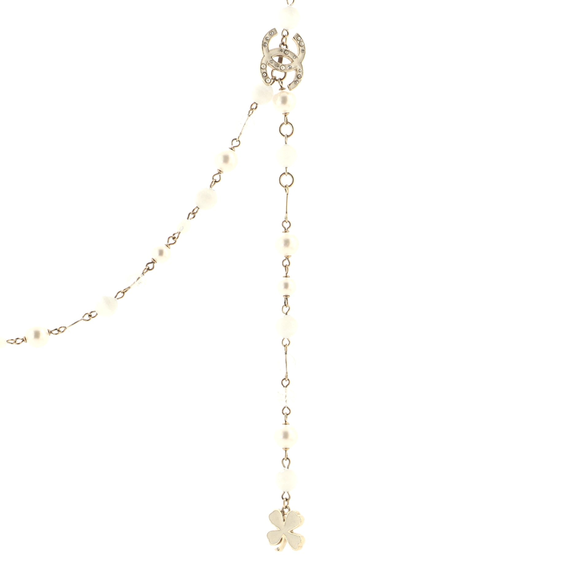 CC Clover Chain Belt Metal with Faux Pearls and Crystals 100