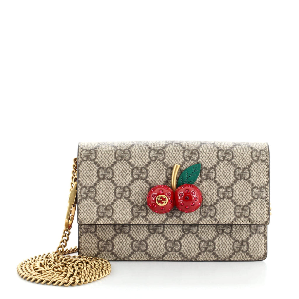 Cherries Wallet on Chain GG Coated Canvas Mini