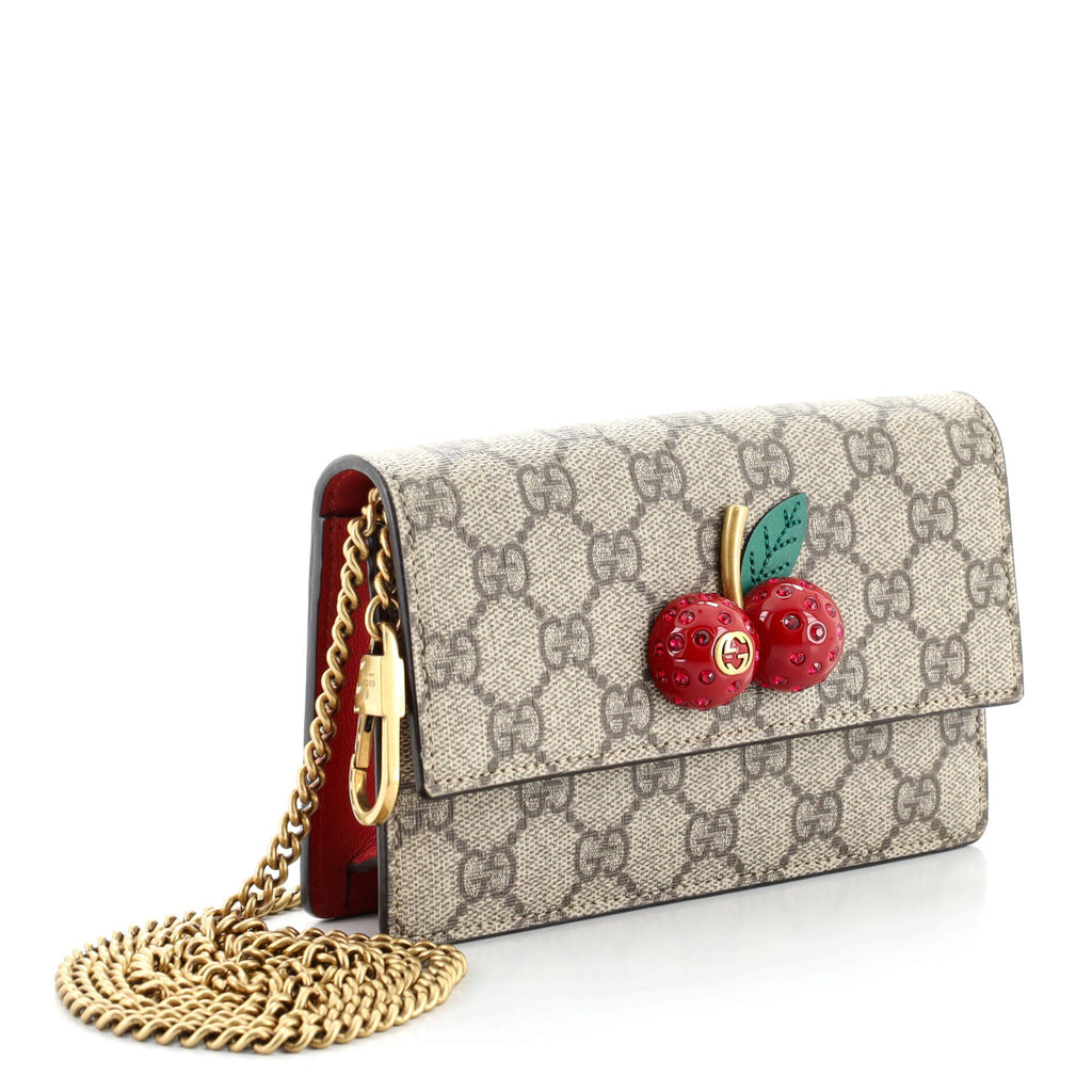 Cherries Wallet on Chain GG Coated Canvas Mini