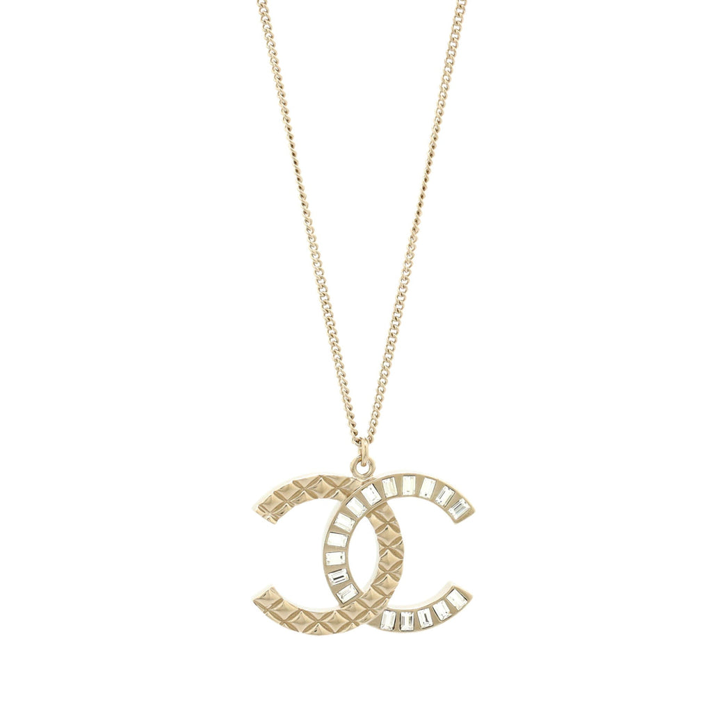 Baguette Quilted CC Pendant Necklace Metal with Crystals