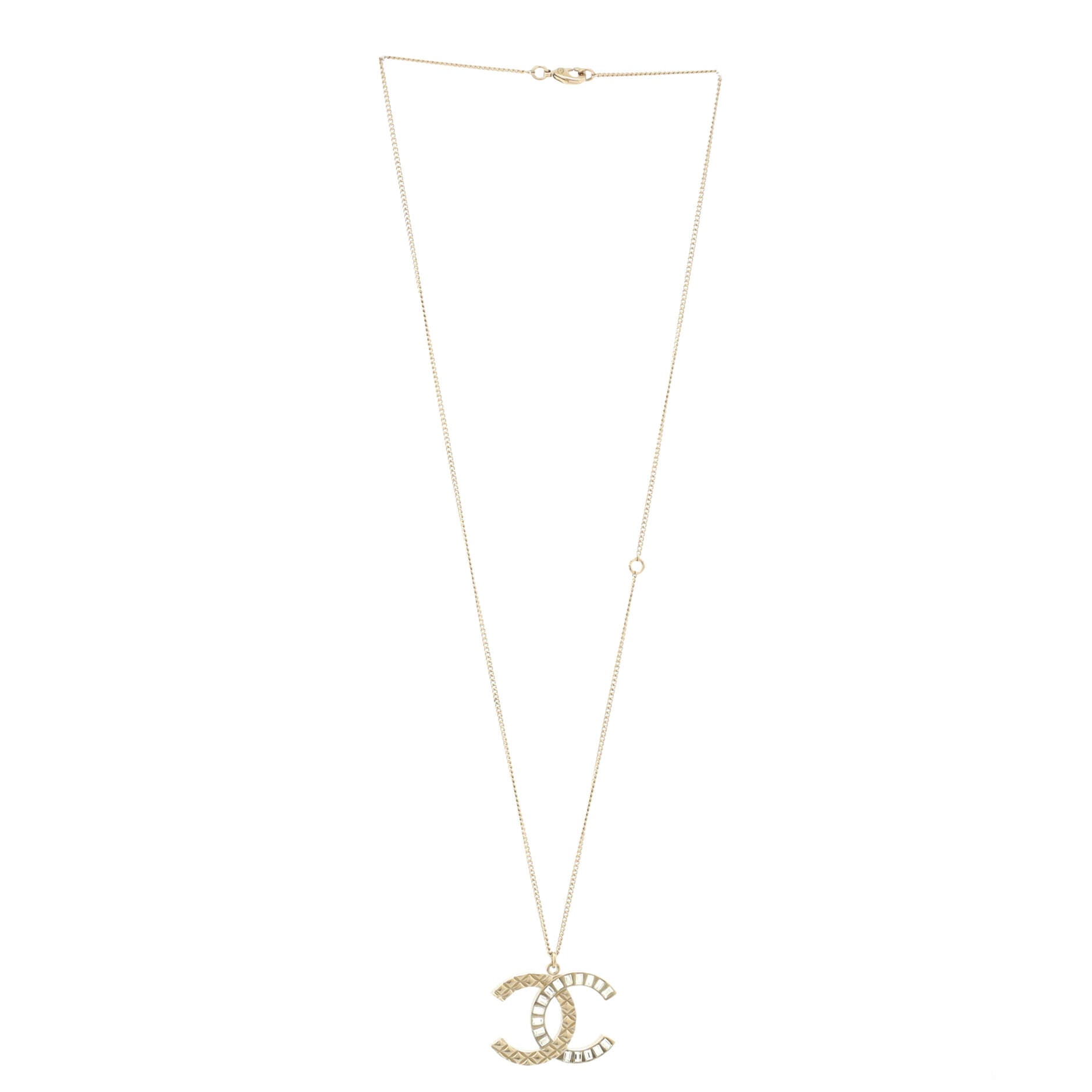 Baguette Quilted CC Pendant Necklace Metal with Crystals