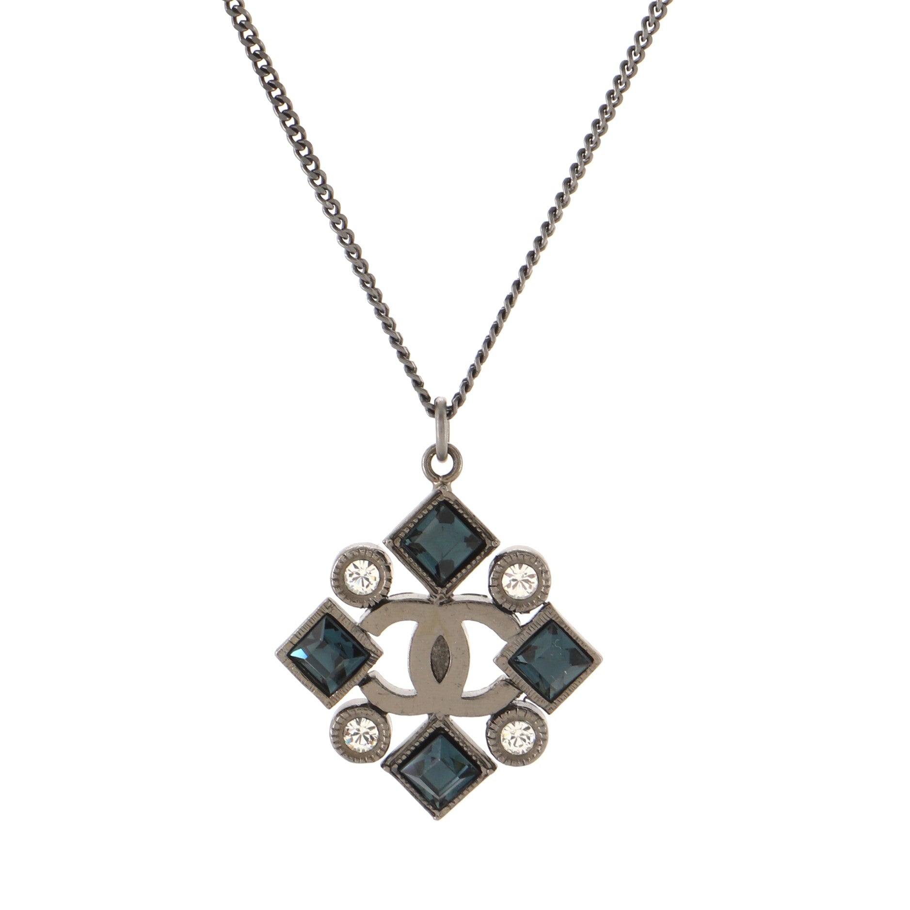 CC Diamond Pendant Necklace Metal with Crystals