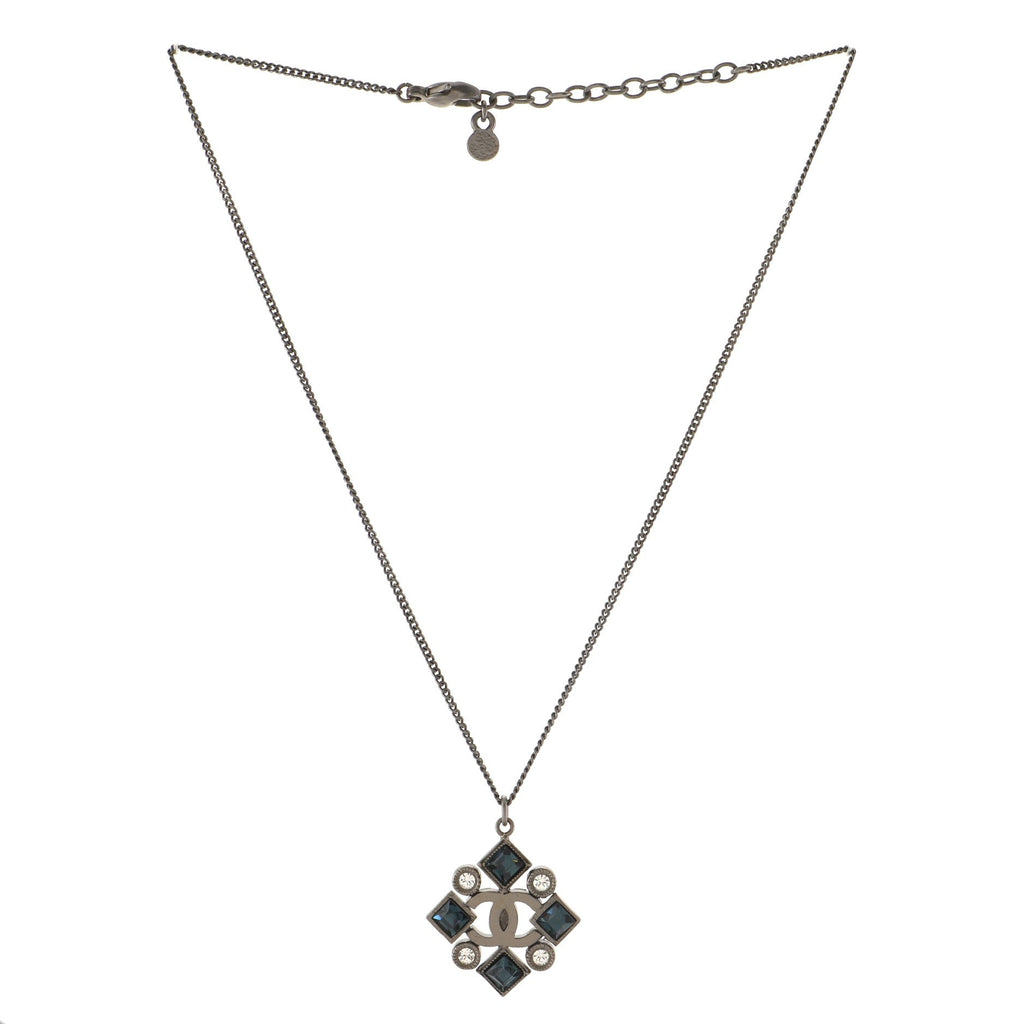 CC Diamond Pendant Necklace Metal with Crystals