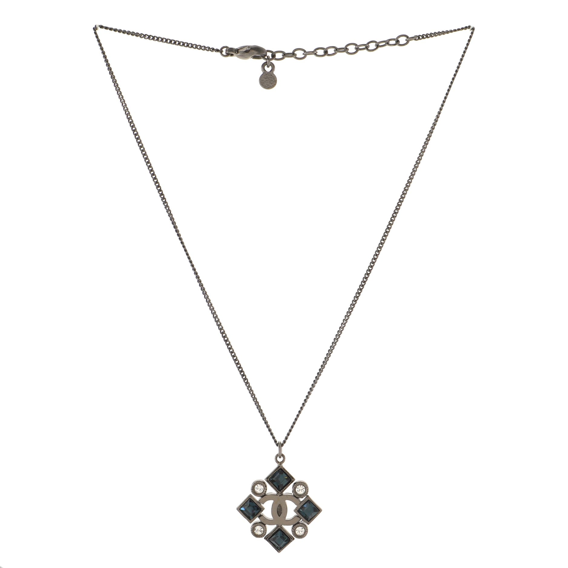 CC Diamond Pendant Necklace Metal with Crystals