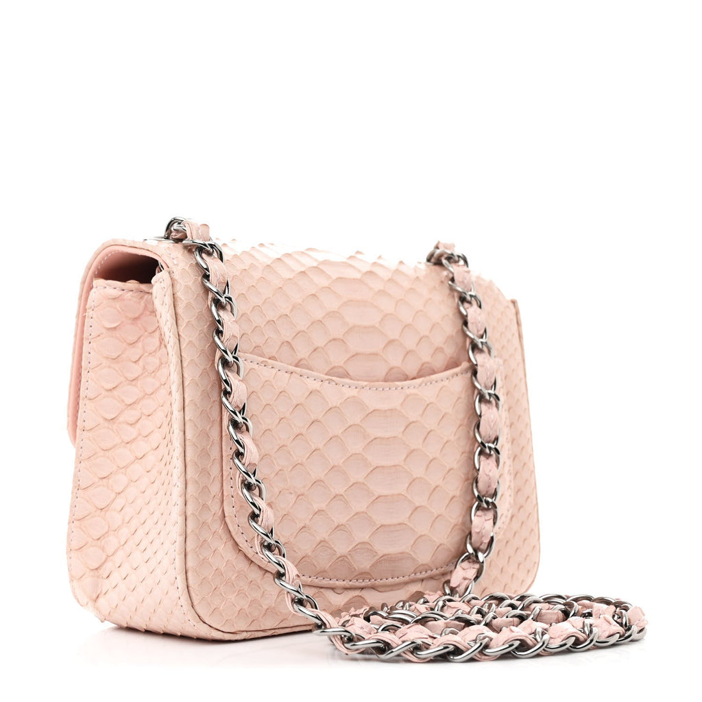 Snakeskin Mini Square Flap Light Pink