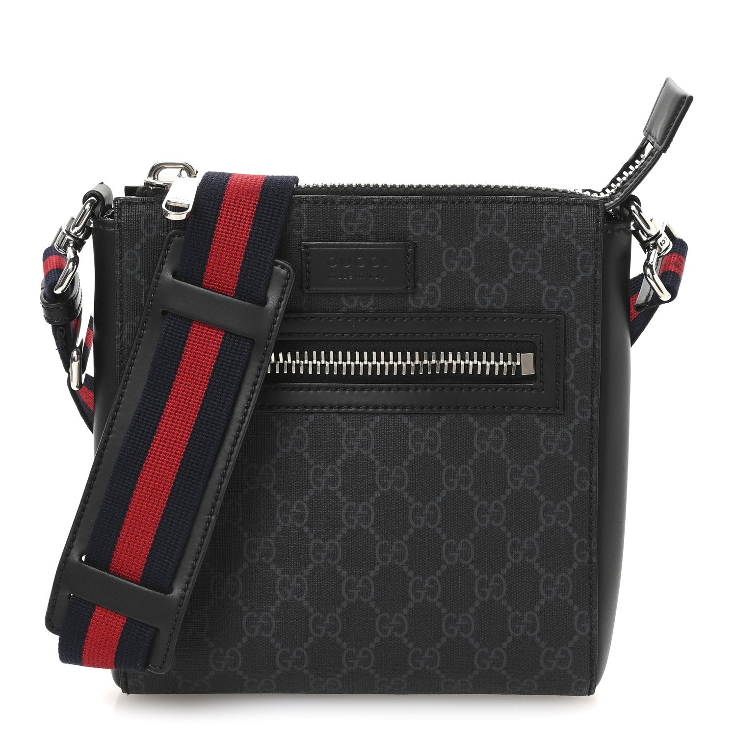 GG Supreme Monogram Web Small Flat Messenger Bag Black Grey