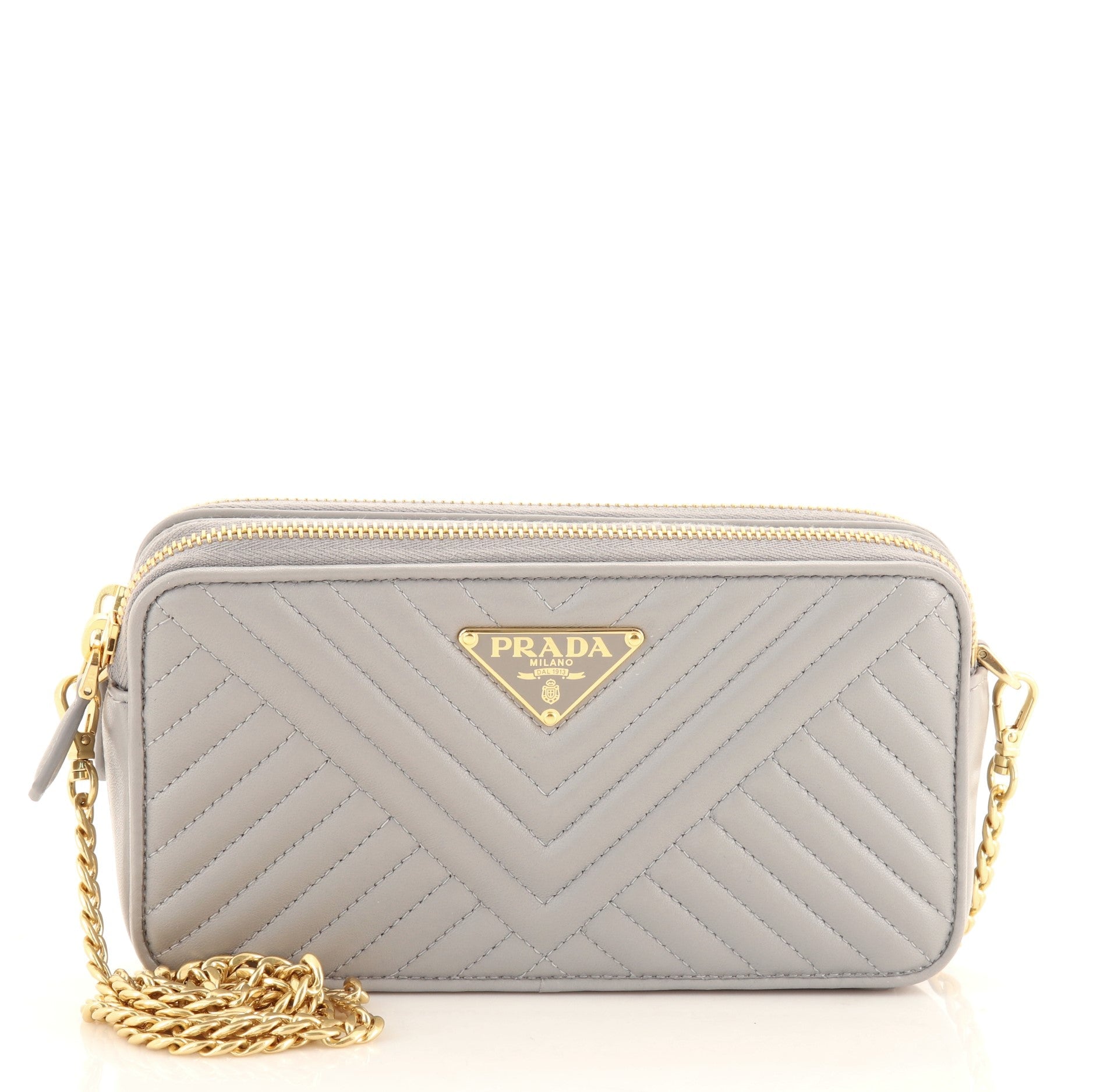 Double Zip Wallet on Chain Crossbody Chevron Leather Mini