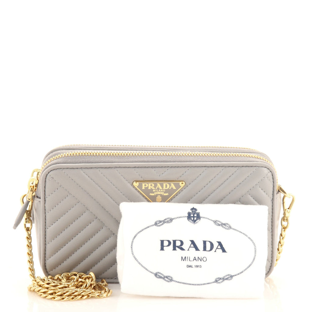 Double Zip Wallet on Chain Crossbody Chevron Leather Mini