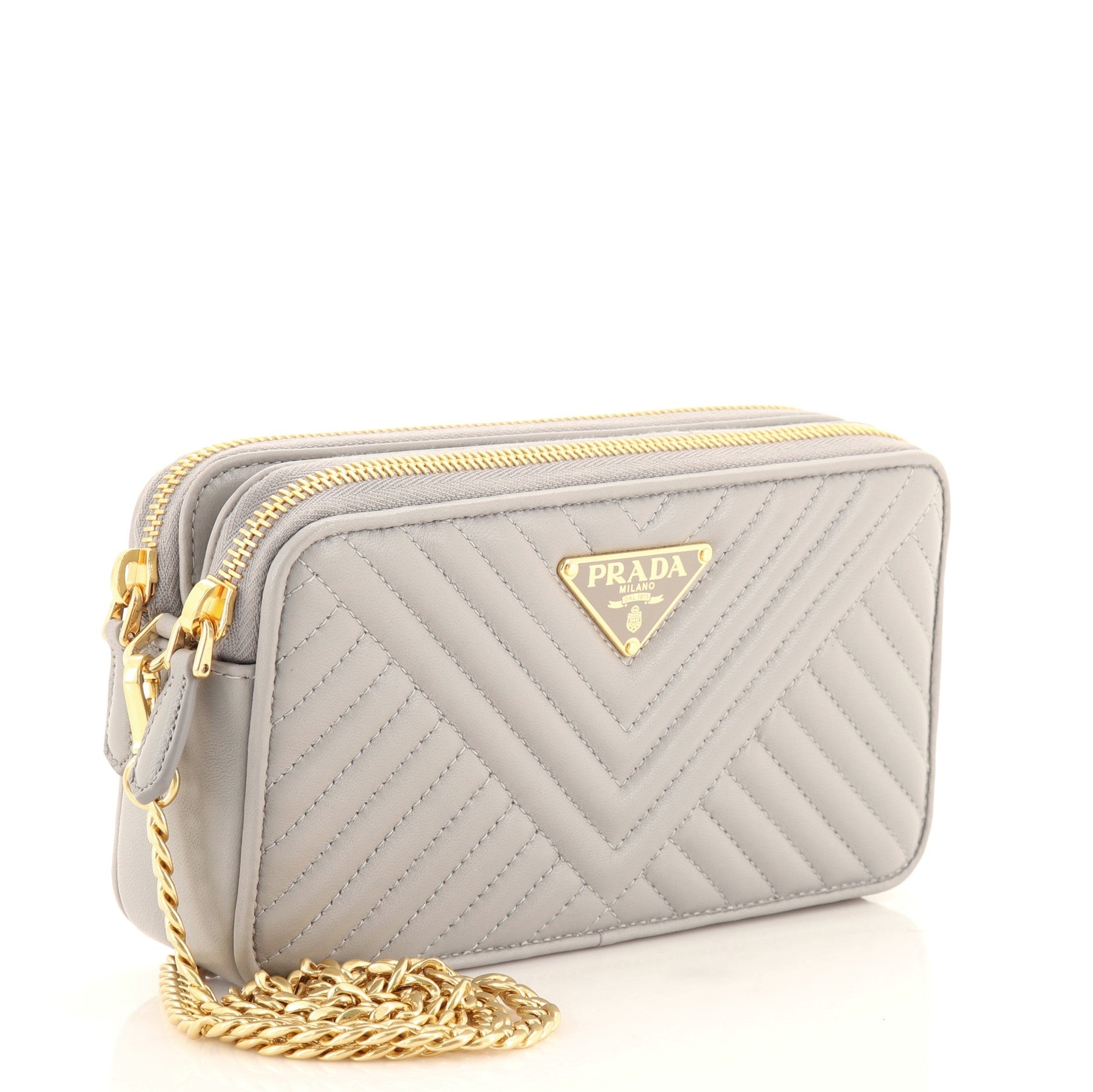 Double Zip Wallet on Chain Crossbody Chevron Leather Mini