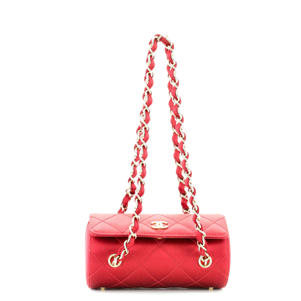 Vintage Barrel Evening Bag Quilted Satin Mini