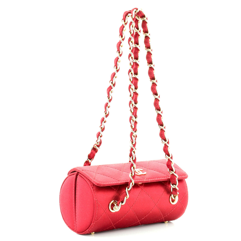 Vintage Barrel Evening Bag Quilted Satin Mini